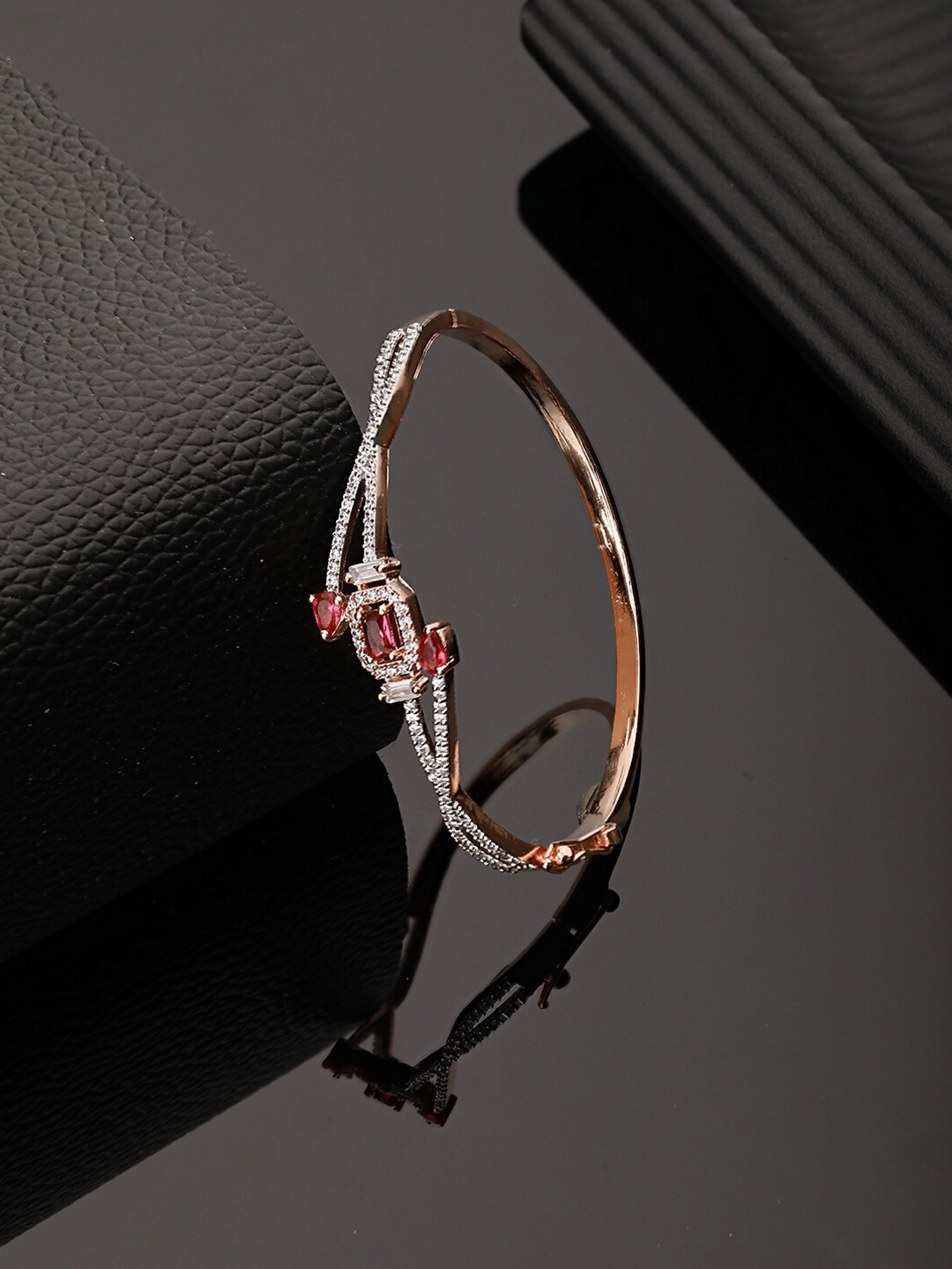 

Saraf RS Jewellery Rose Gold-Plated American Diamond Studded Bangle-Style Bracelet