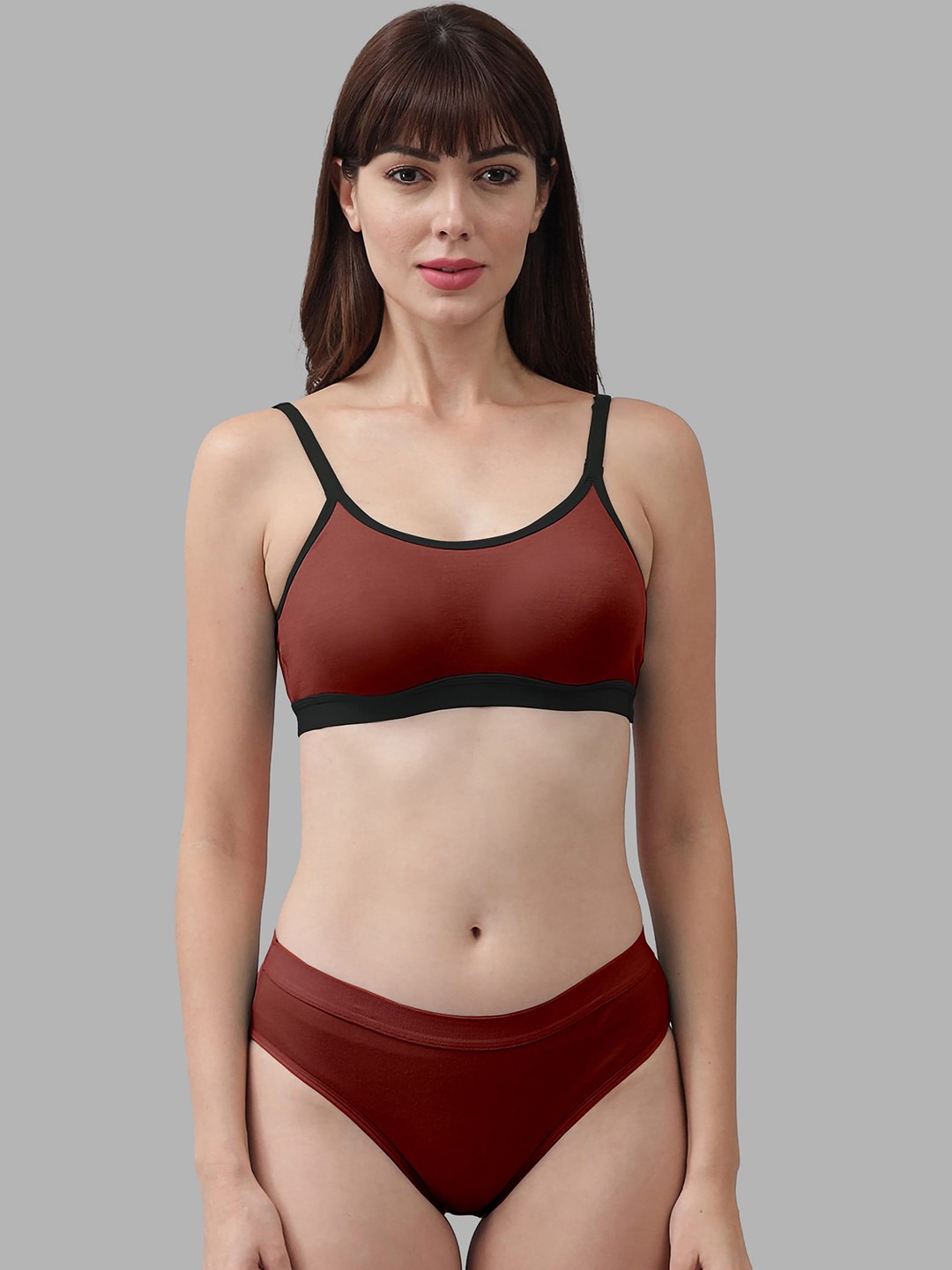 

In-Curve Cotton Non Padded Bra With Mid-Rise Briefs, Maroon
