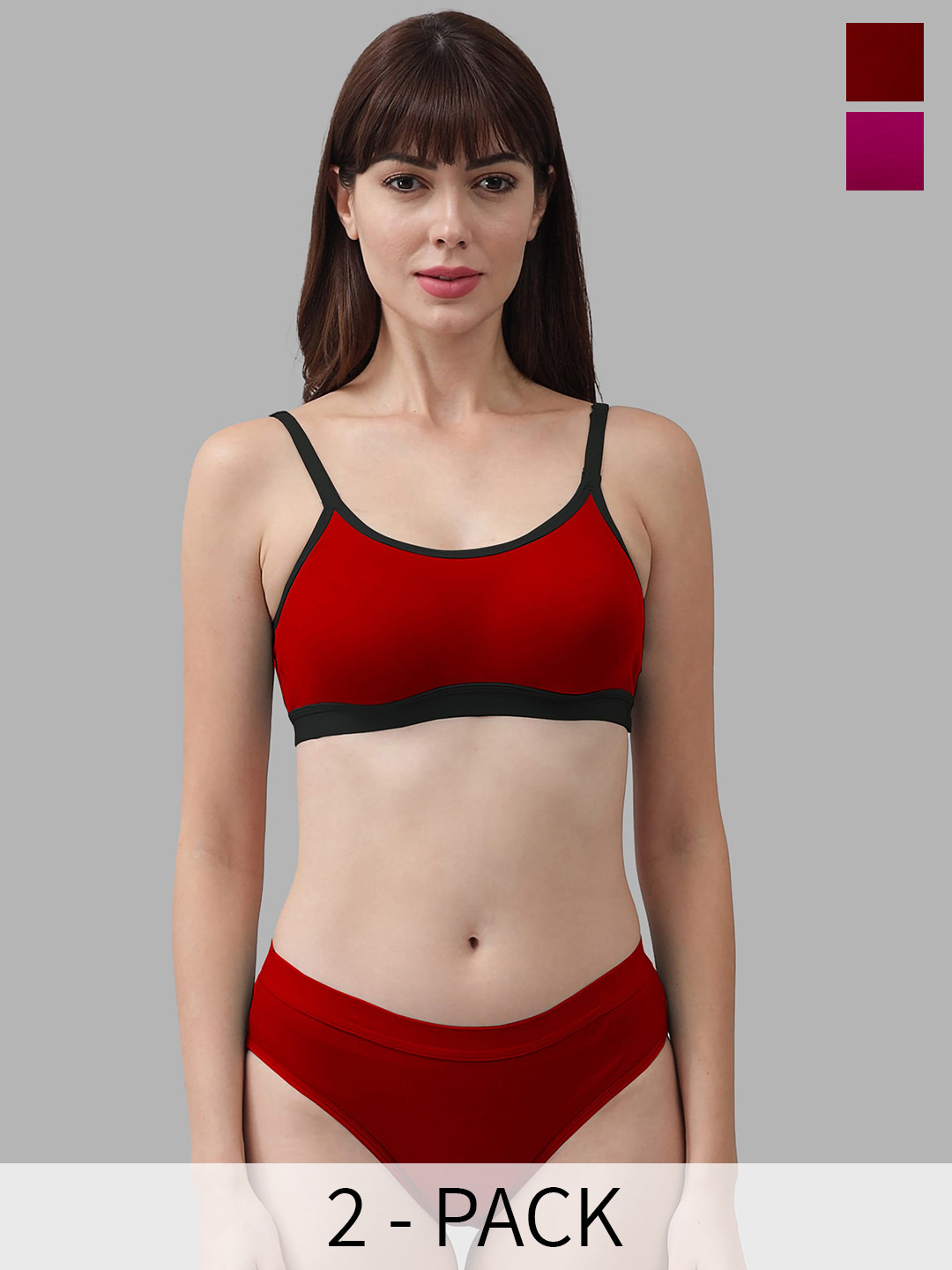 

In-Curve Pack of 2 Cotton Lingerie Set, Red