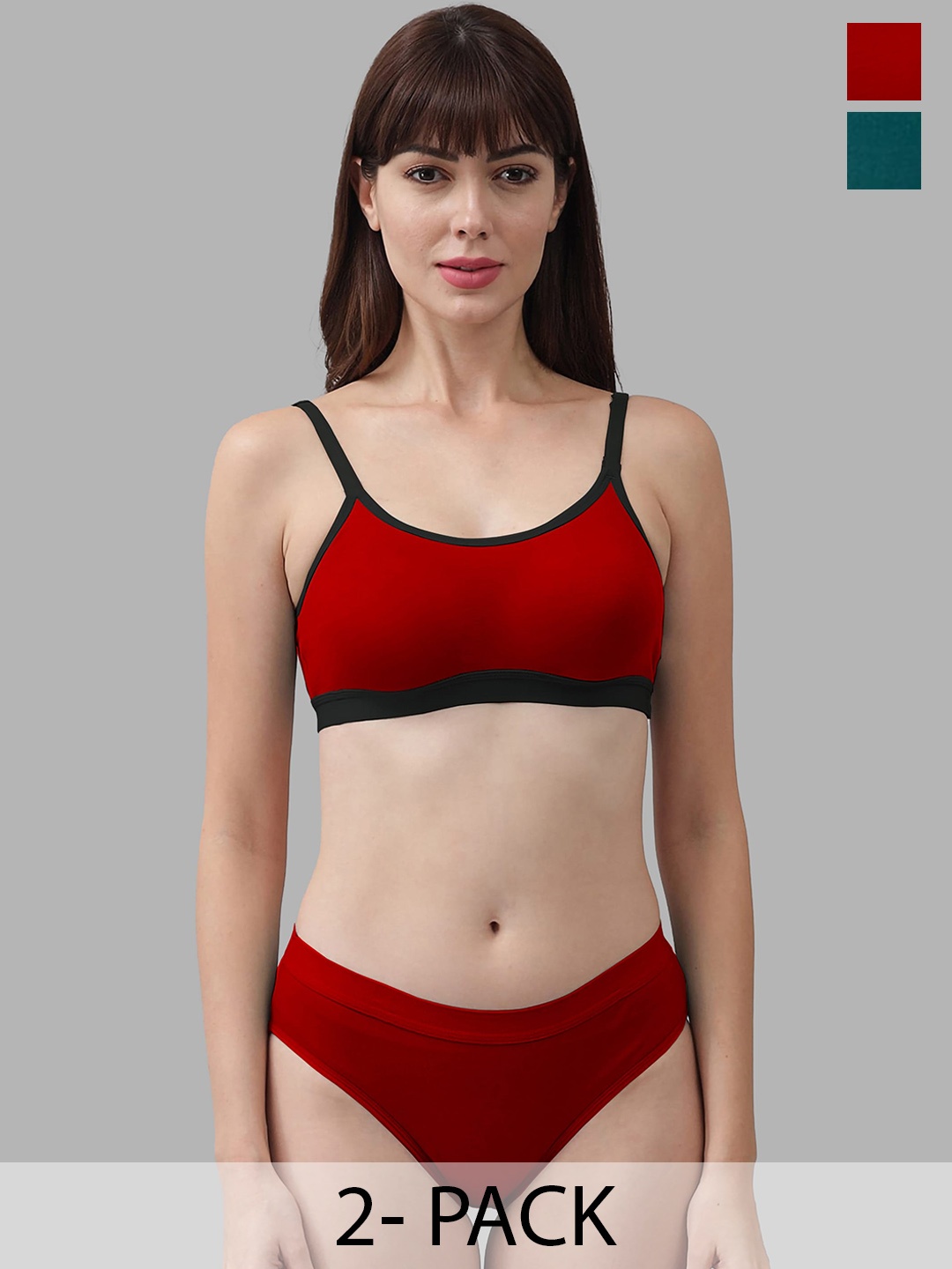 

In-Curve Pack of 2 Cotton Lingerie Set, Red