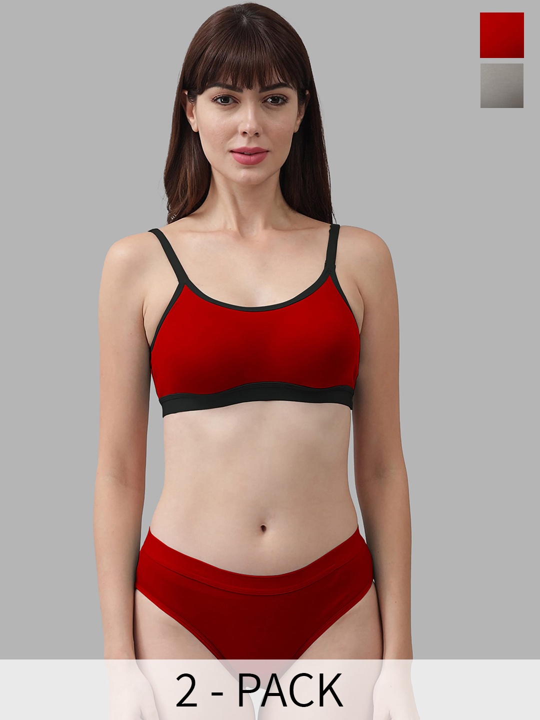 

In-Curve Pack of 2 Cotton Lingerie Set, Red