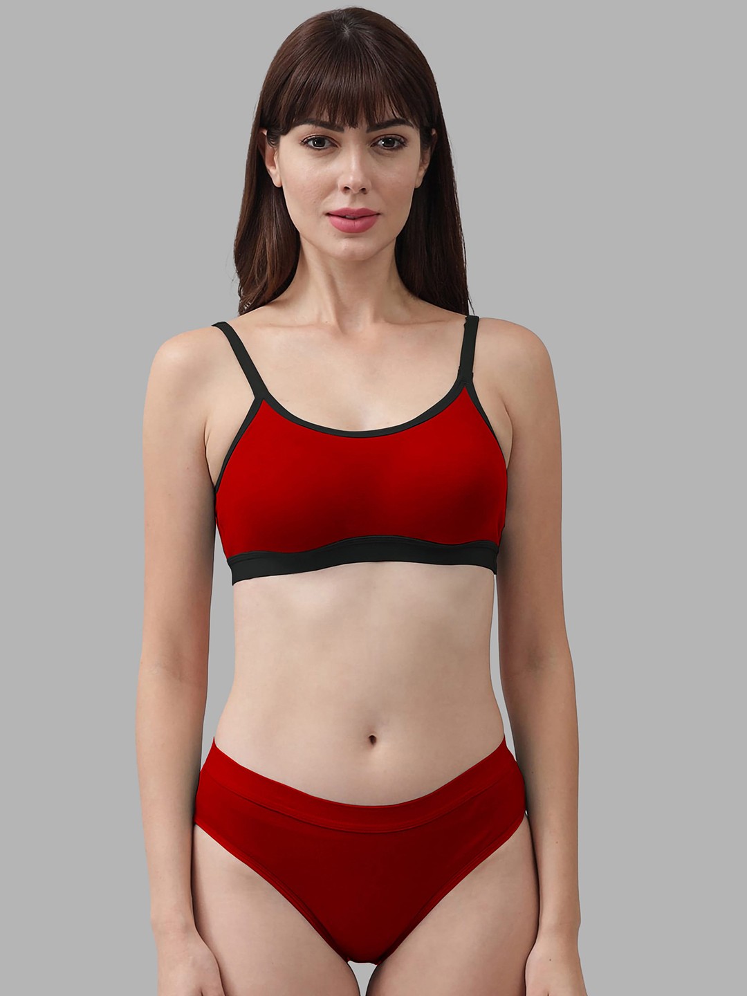 

In-Curve Non Padded Cotton Lingerie Set, Red