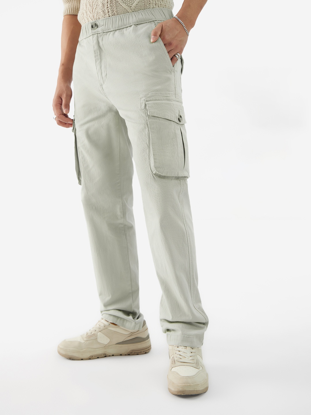 

The Souled Store Men Mid-Rise Cotton Cargos Trousers, Grey