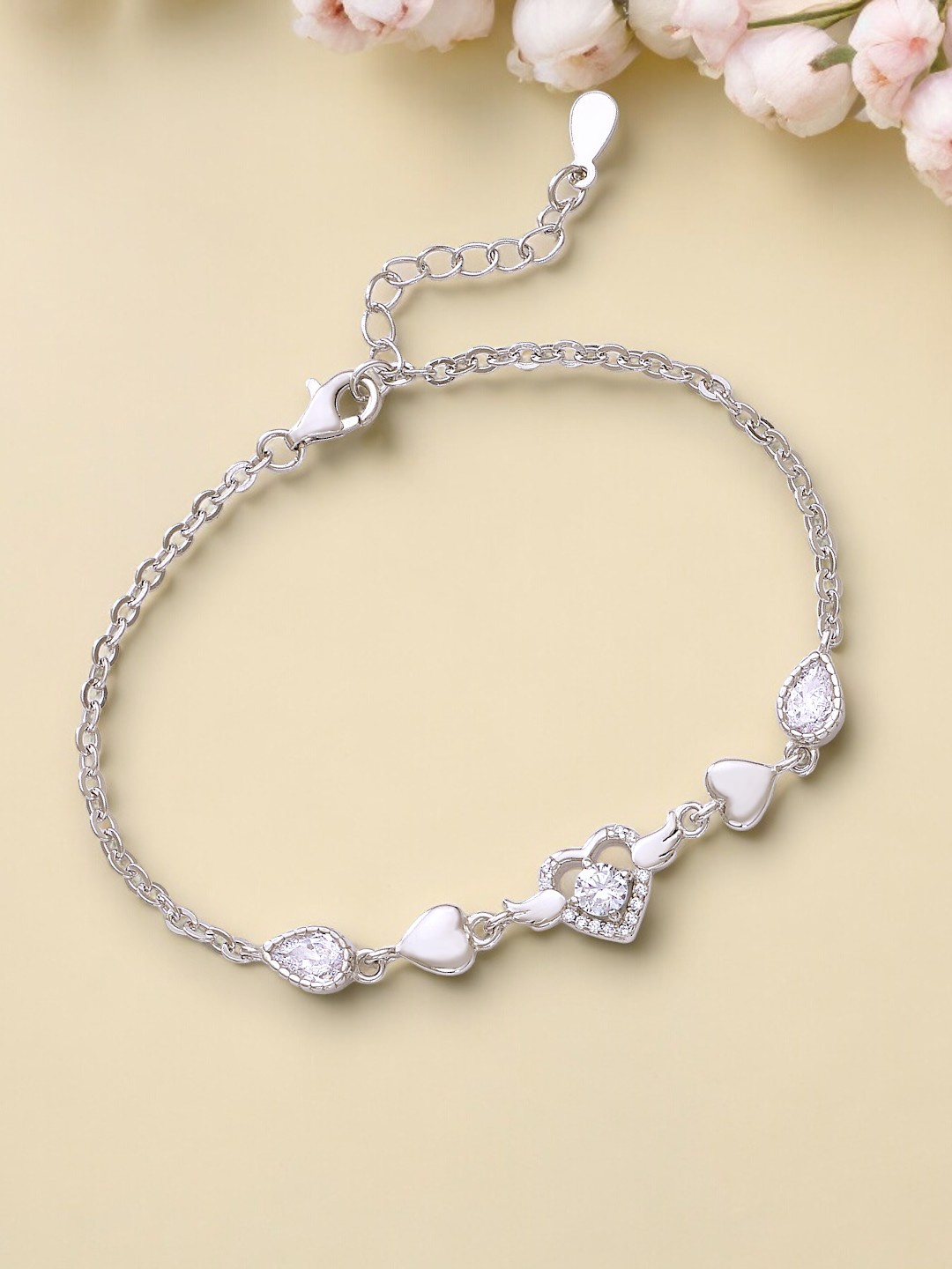 

Taraash 92.5 Sterling Silver Heart Shape Charm Bracelet