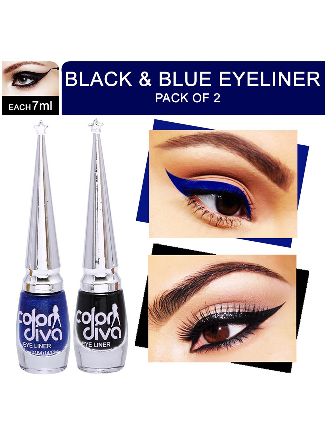 

Adbeni Color Diva 2-Pcs Long Lasting Eyeliner-6ml Each- Black & Blue, Multi