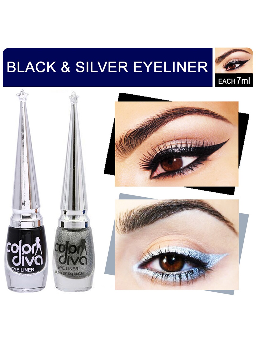 

Adbeni Color Diva 2-Pcs Long Lasting Eyeliner-6ml Each-Black-Silver, Multi