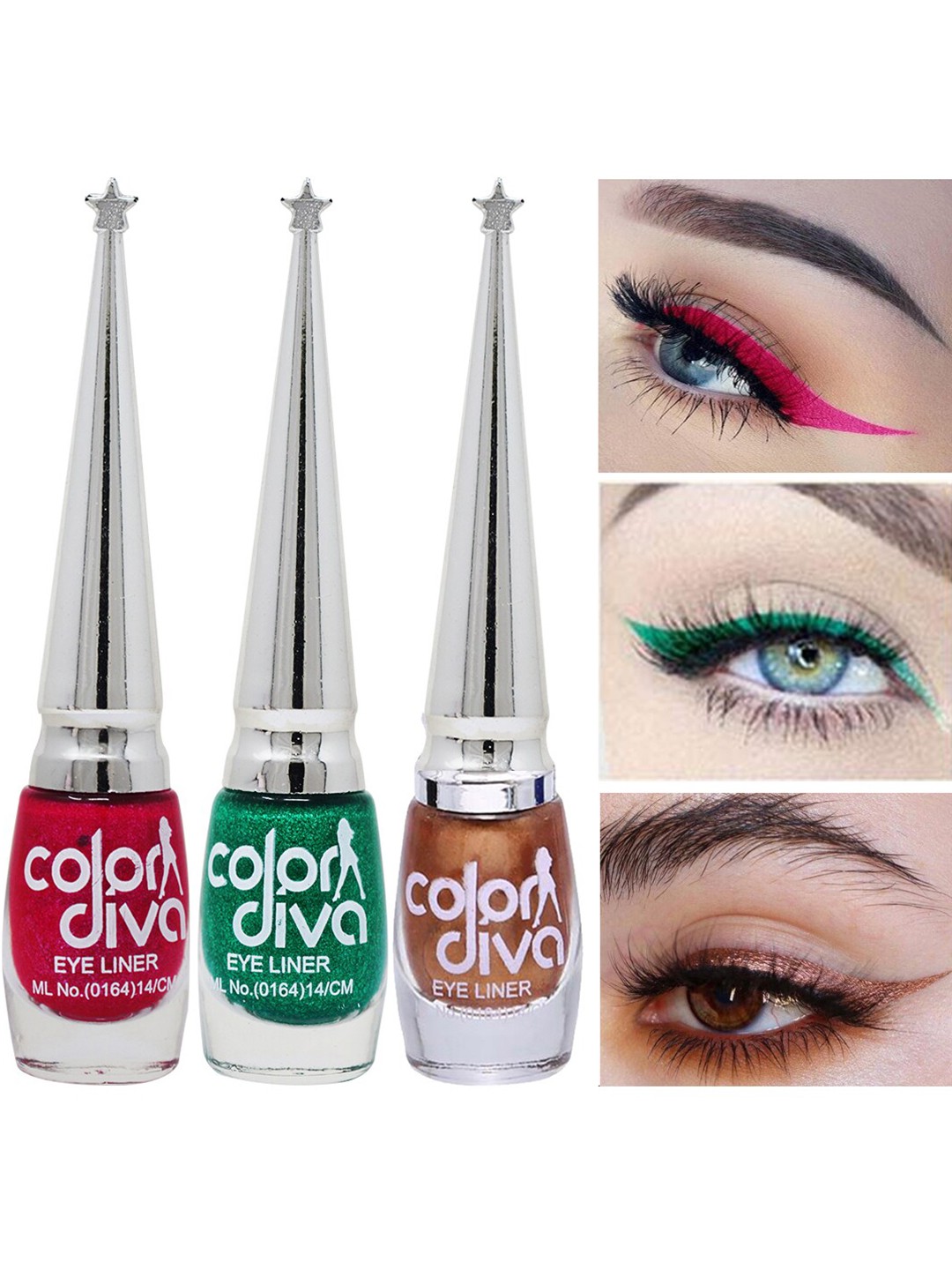 

Adbeni Color Diva 3-Pcs Long Lasting Eyeliner-6ml Each- Pink-Green-Copper, Multi