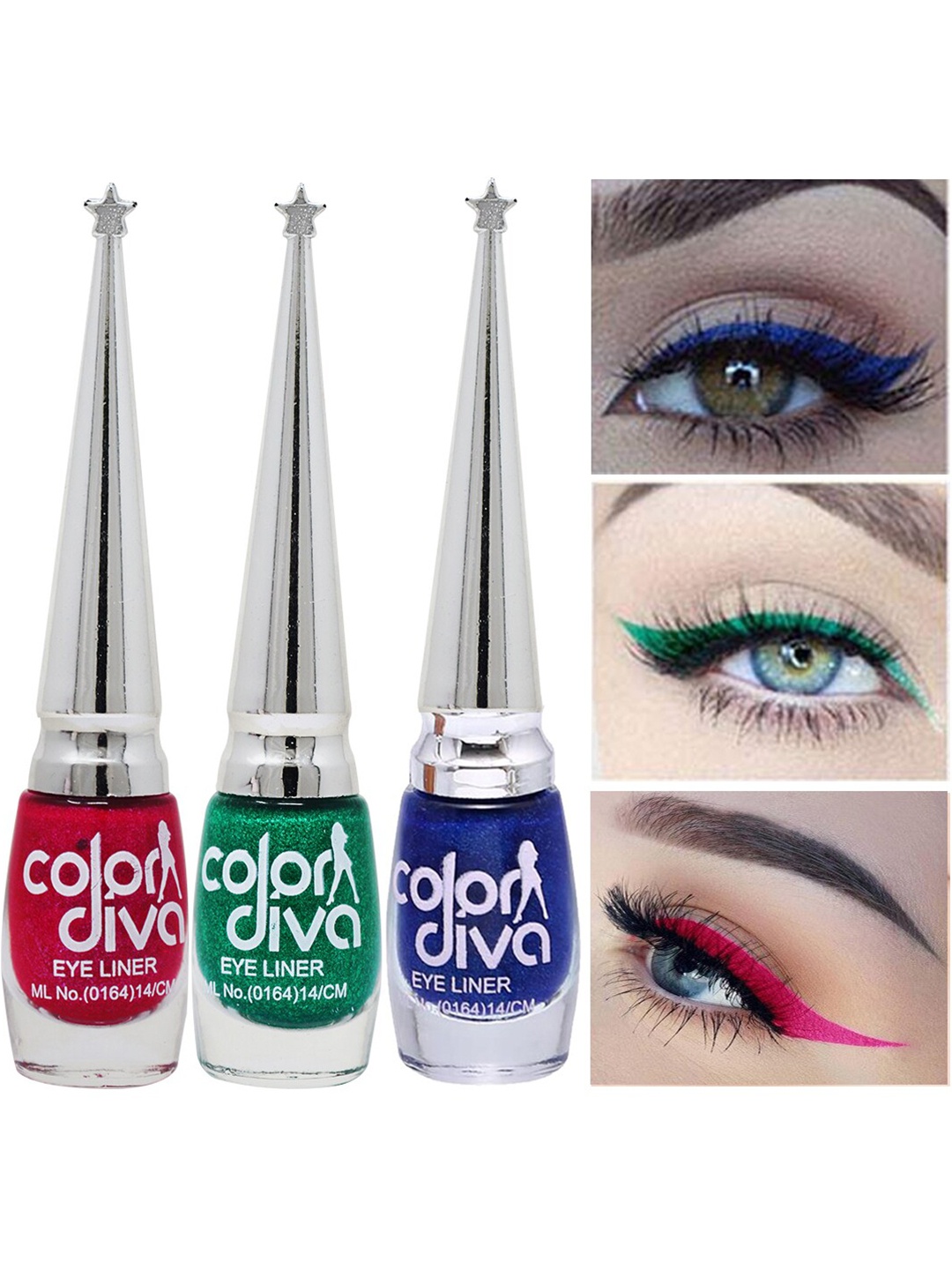 

Adbeni Color Diva 3-Pcs Long Lasting Eyeliner-6ml Each-Pink-Green-Blue, Multi