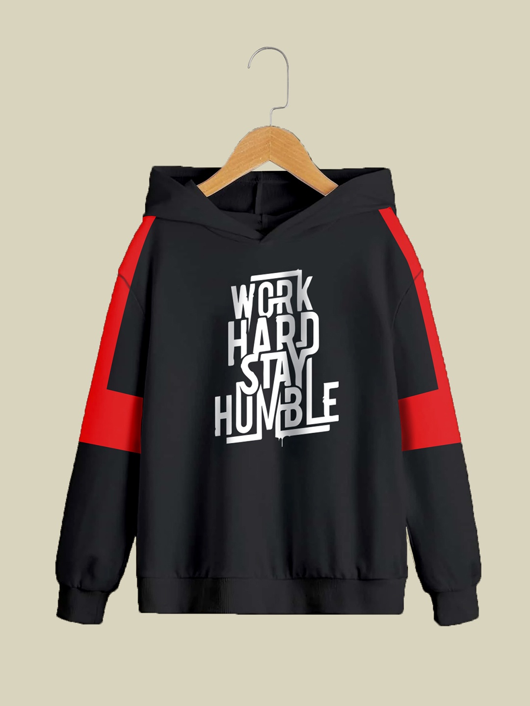 

BAESD Boys Typography Printed Hooded Applique T-shirt, Black