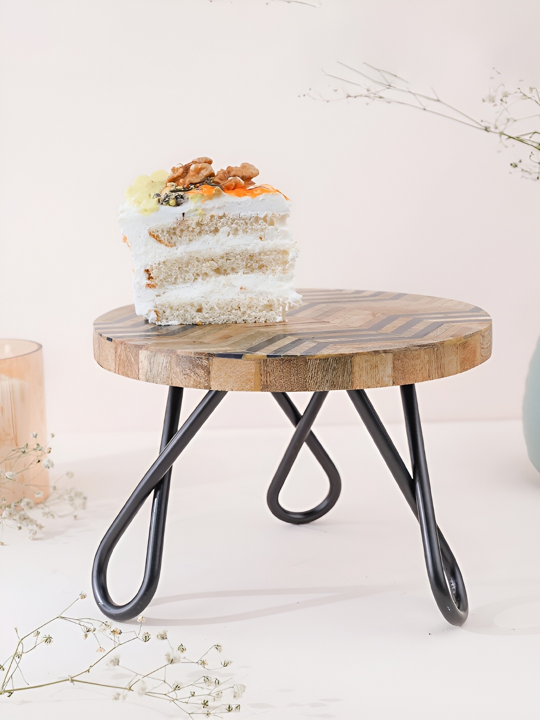 

CASA DECOR Brown Chevron String Wooden Cake Stand