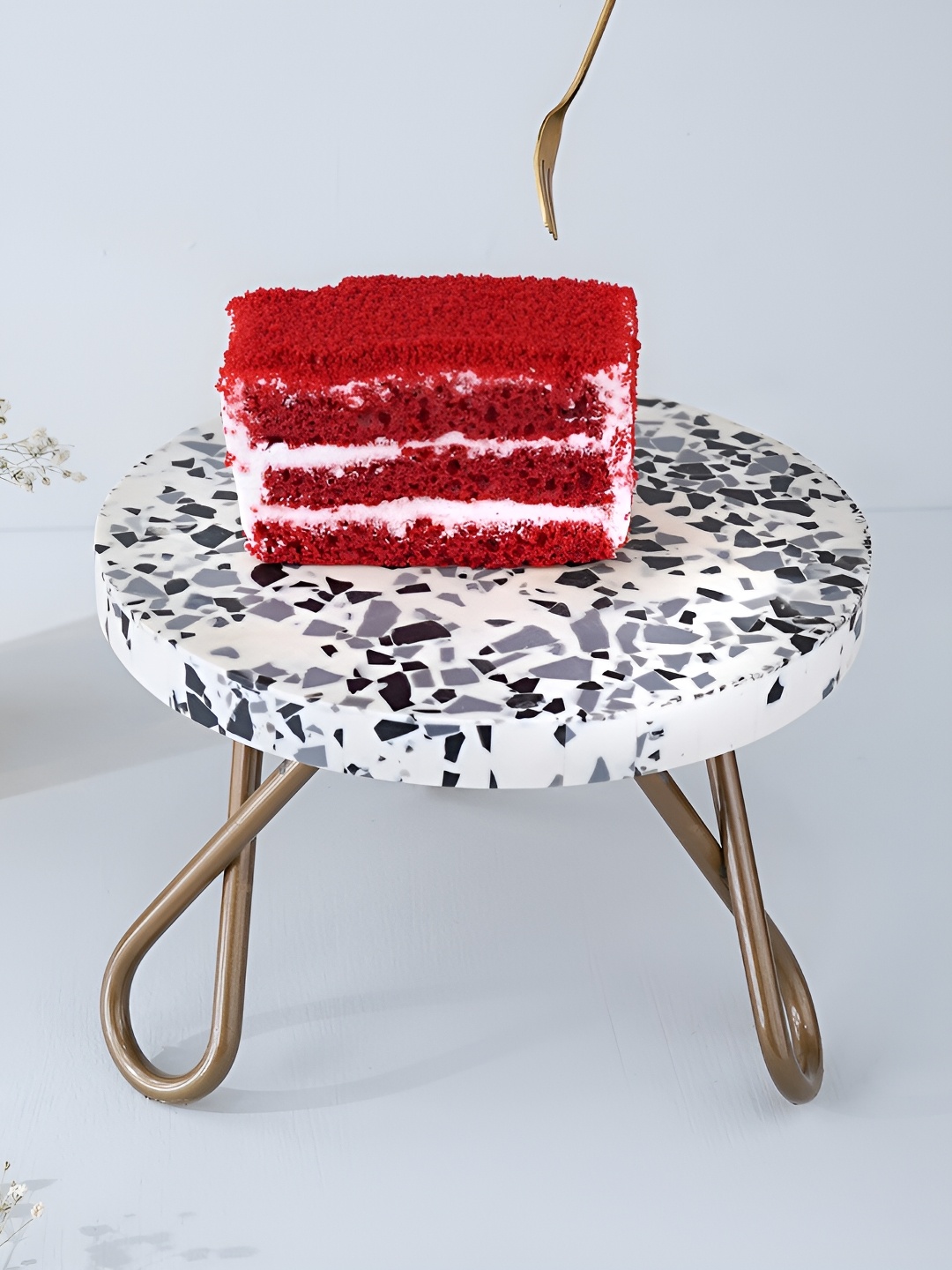 

CASA DECOR White & Black Marble Round Cake Stand
