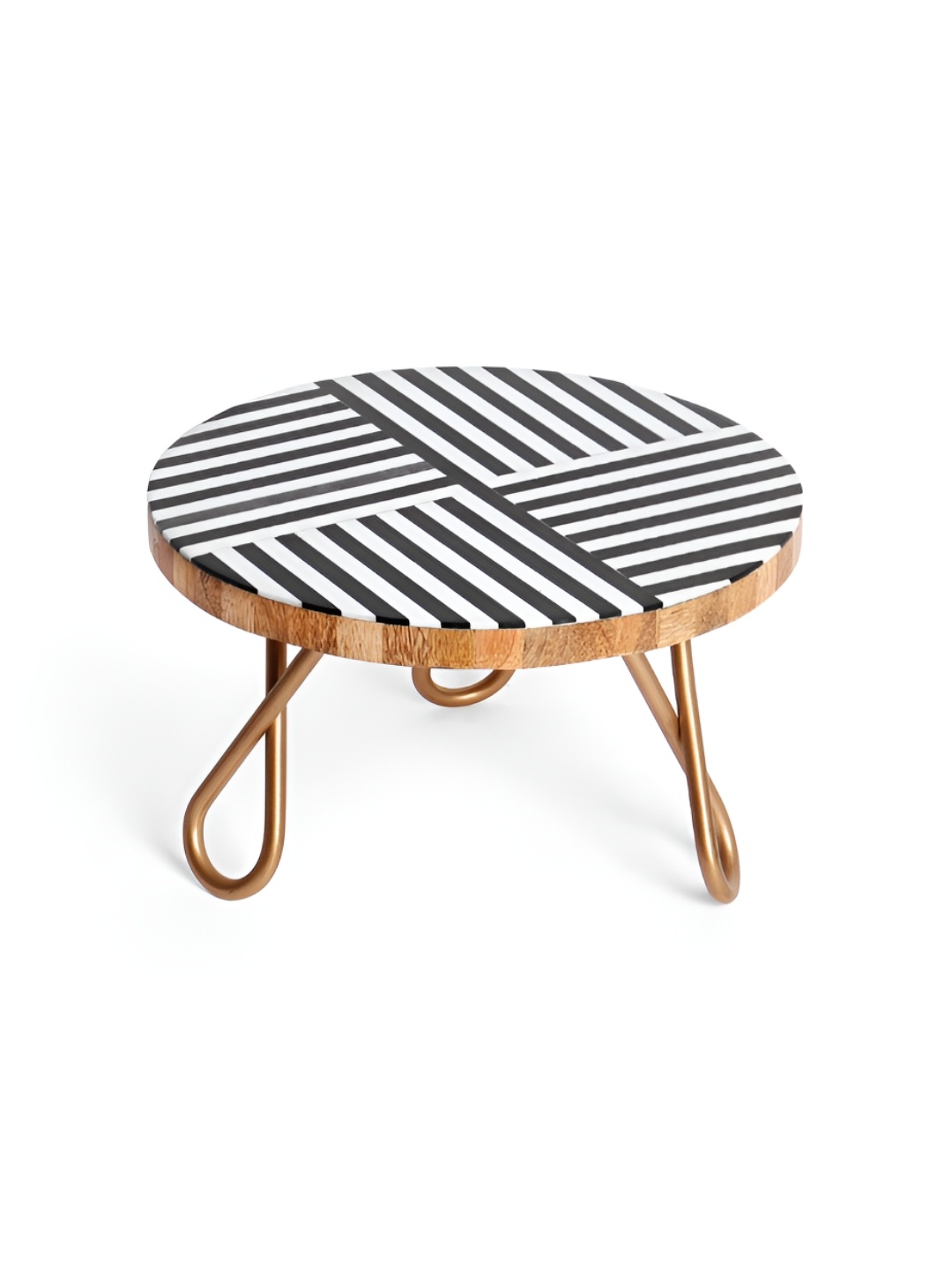 CASA DECOR White & Black Wood & Resin Striped Cake Stand