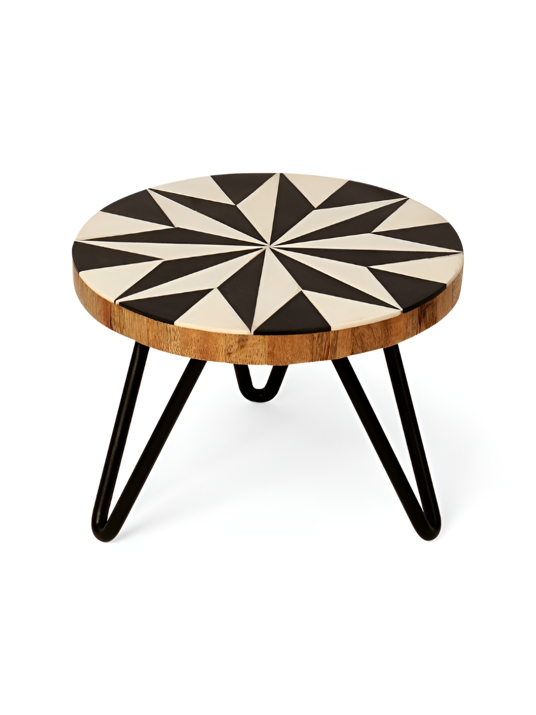 CASA DECOR Star Black & White Geometric Printed Resin Cake Stand, Brown