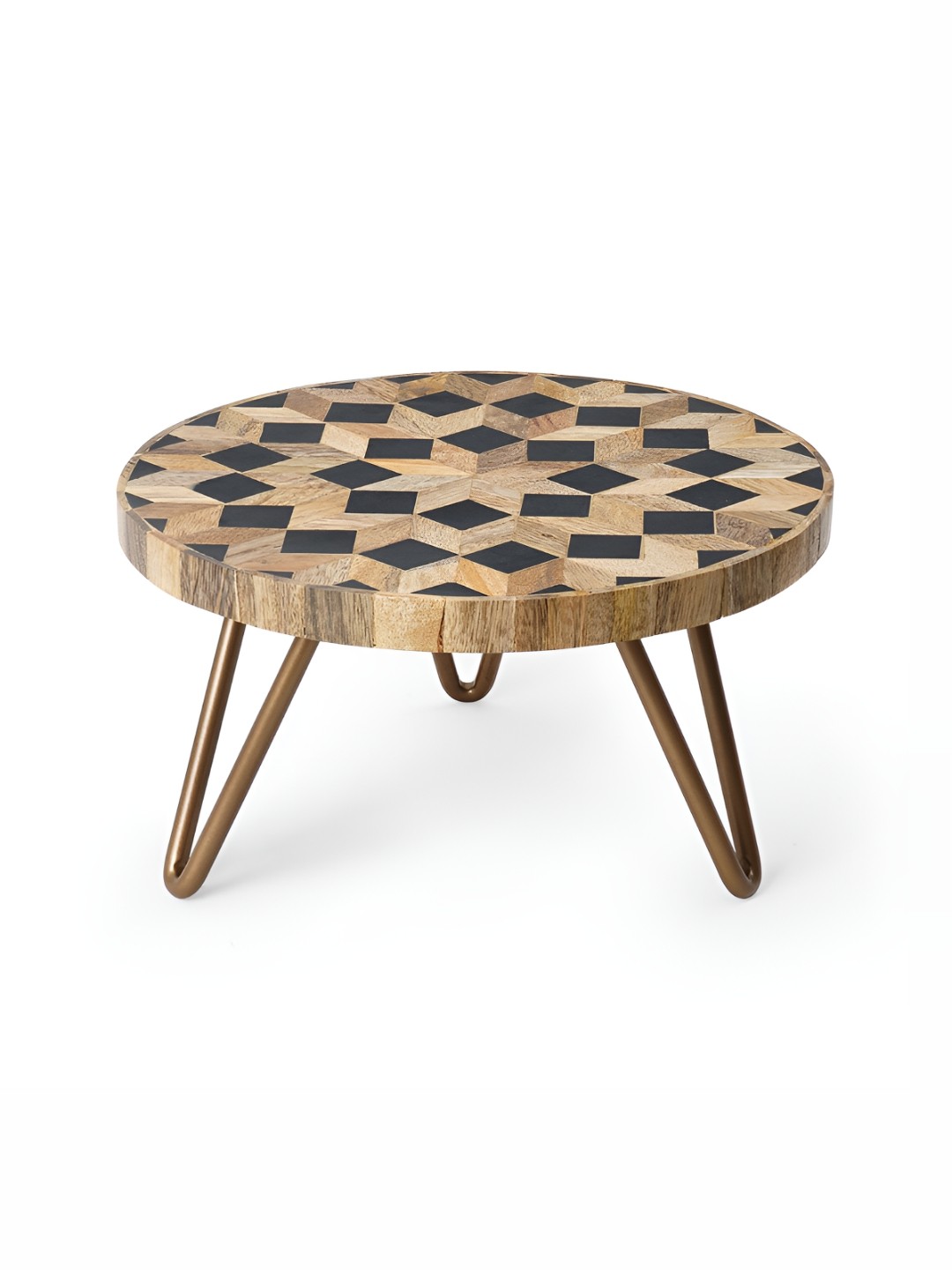 

CASA DECOR Candyland Black & Brown Geometric Printed Wooden Cake Stand