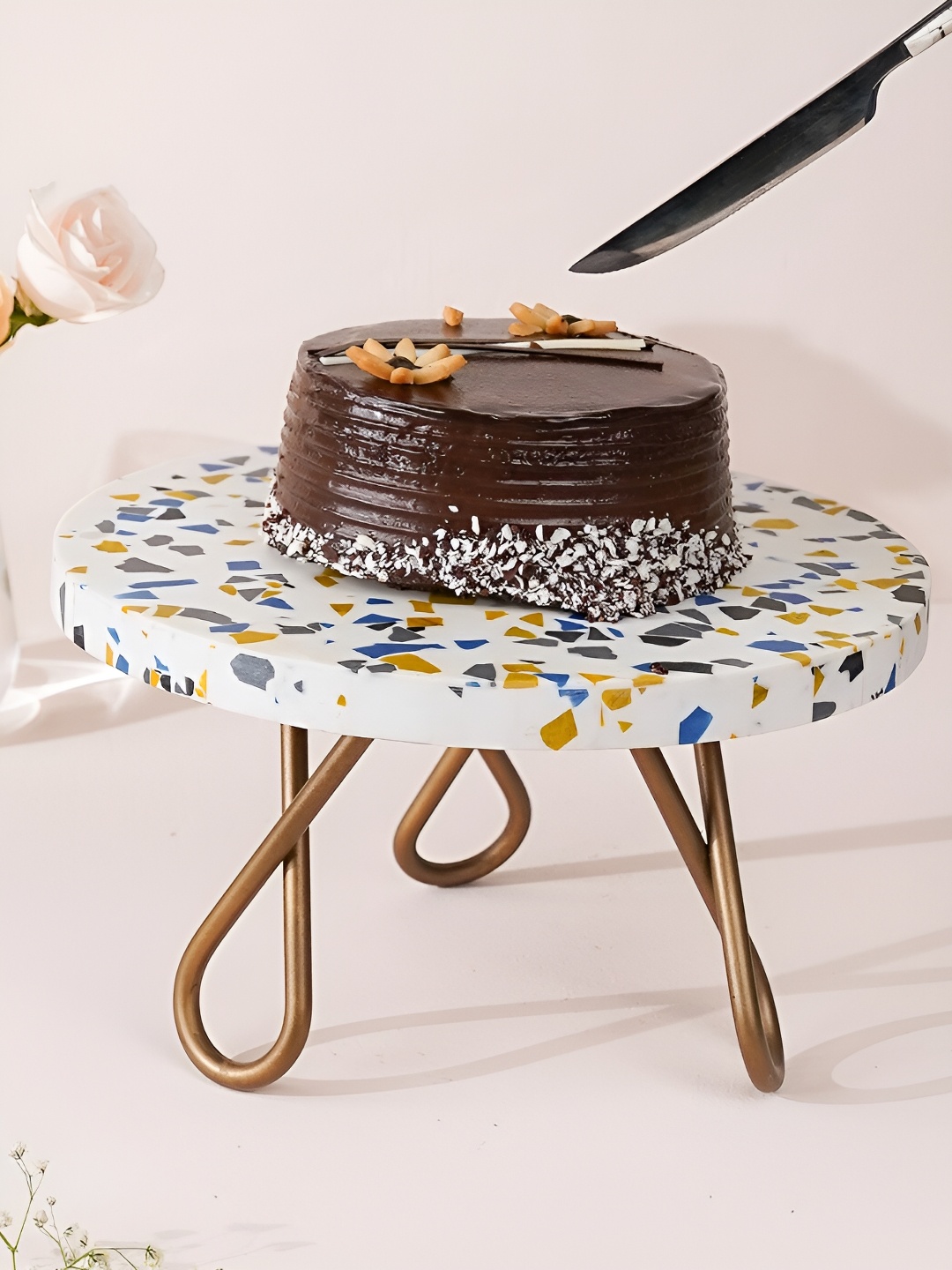 

CASA DECOR Mosaic Candyland White & Blue Printed Cake Stand