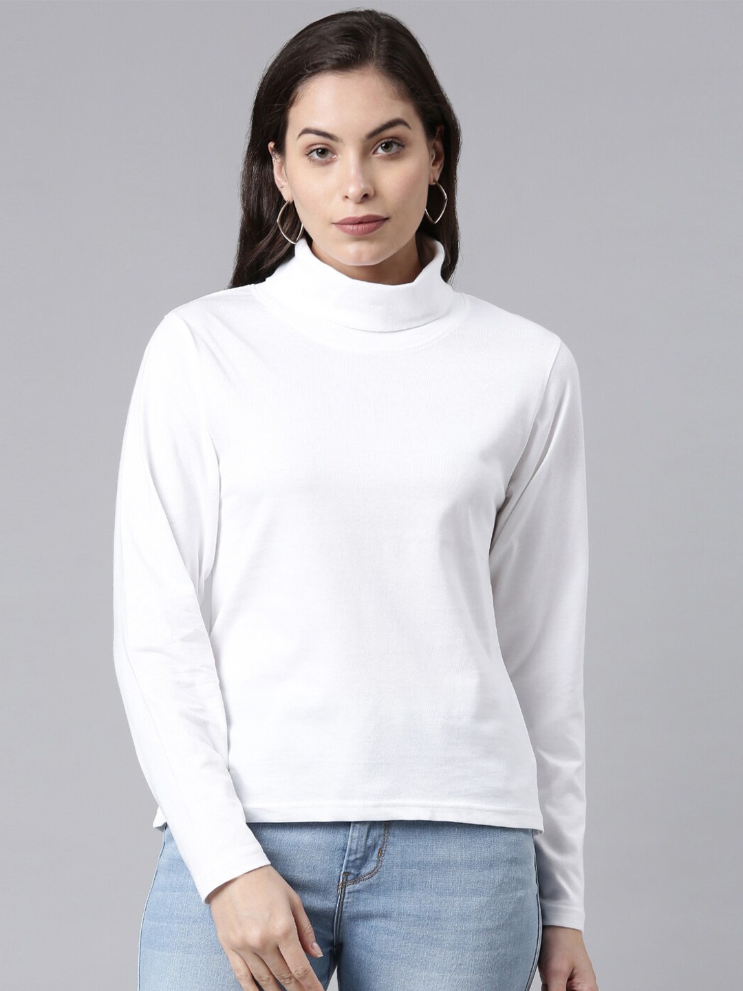 

Kryptic Women Solid High Neck T-shirt, White