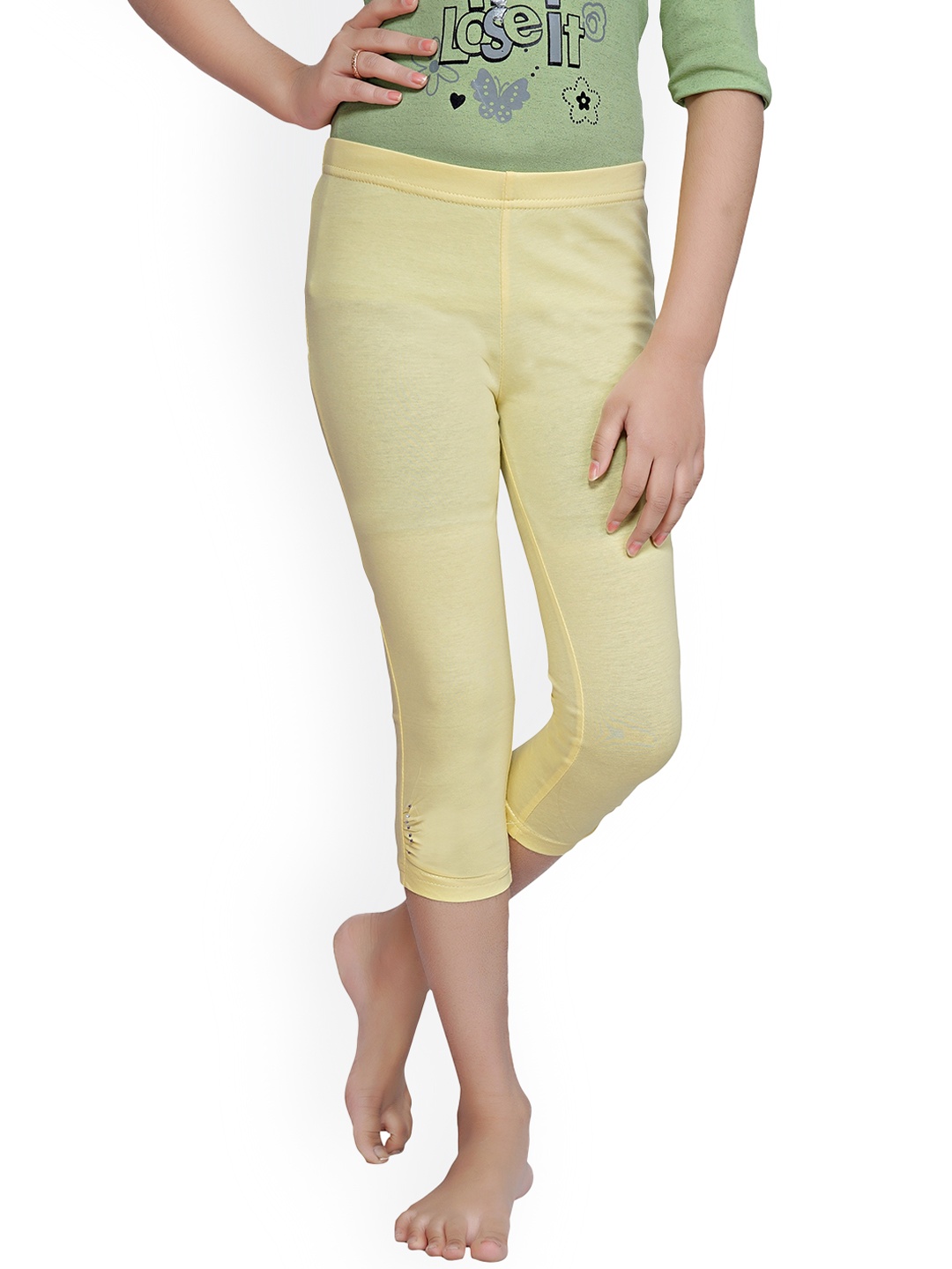 

Tiny Girl Girls Three-fourth Length Cotton Leggings, Yellow