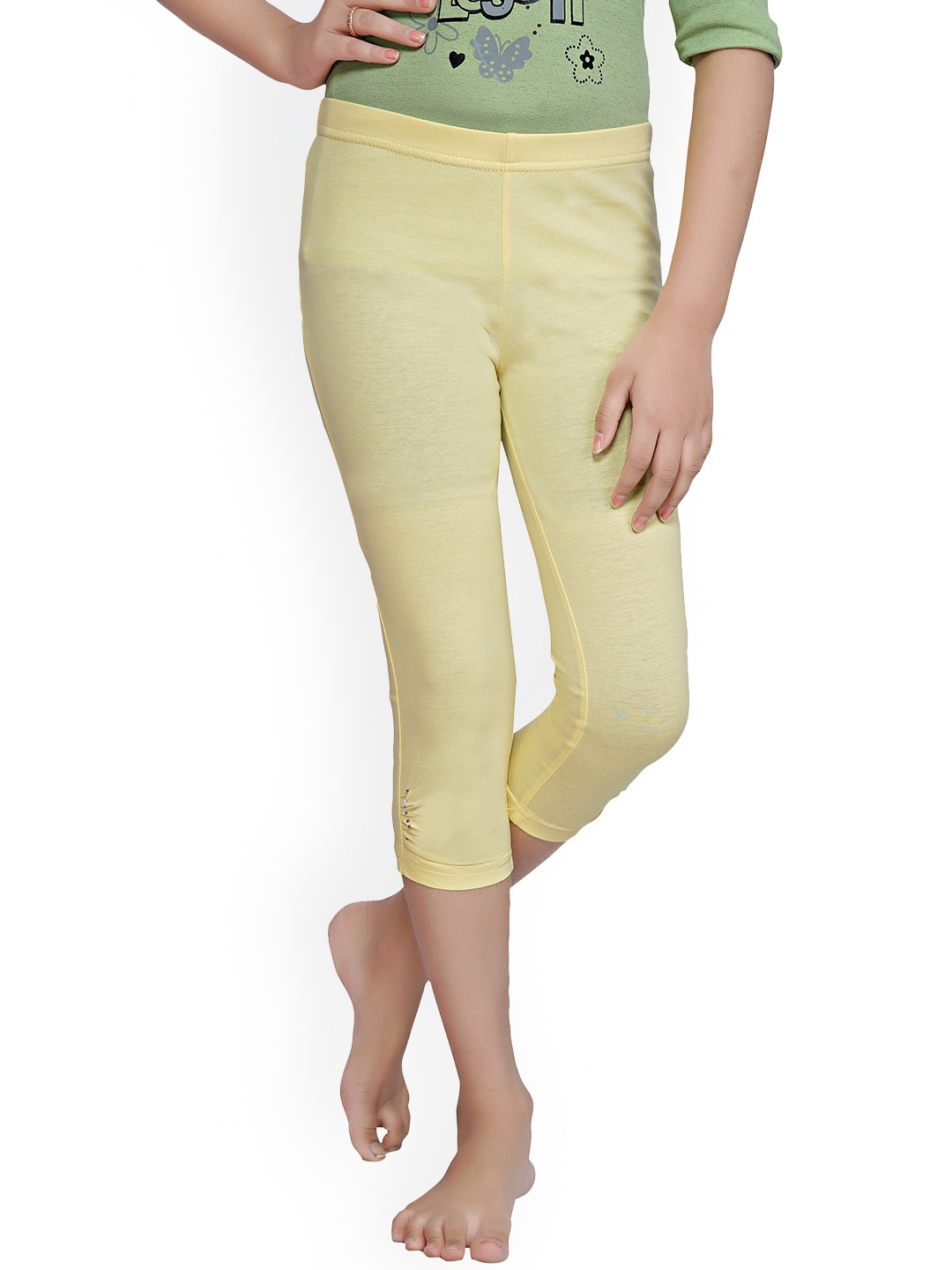 

Tiny Girl Girls Three-fourth Length Cotton Leggings, Yellow