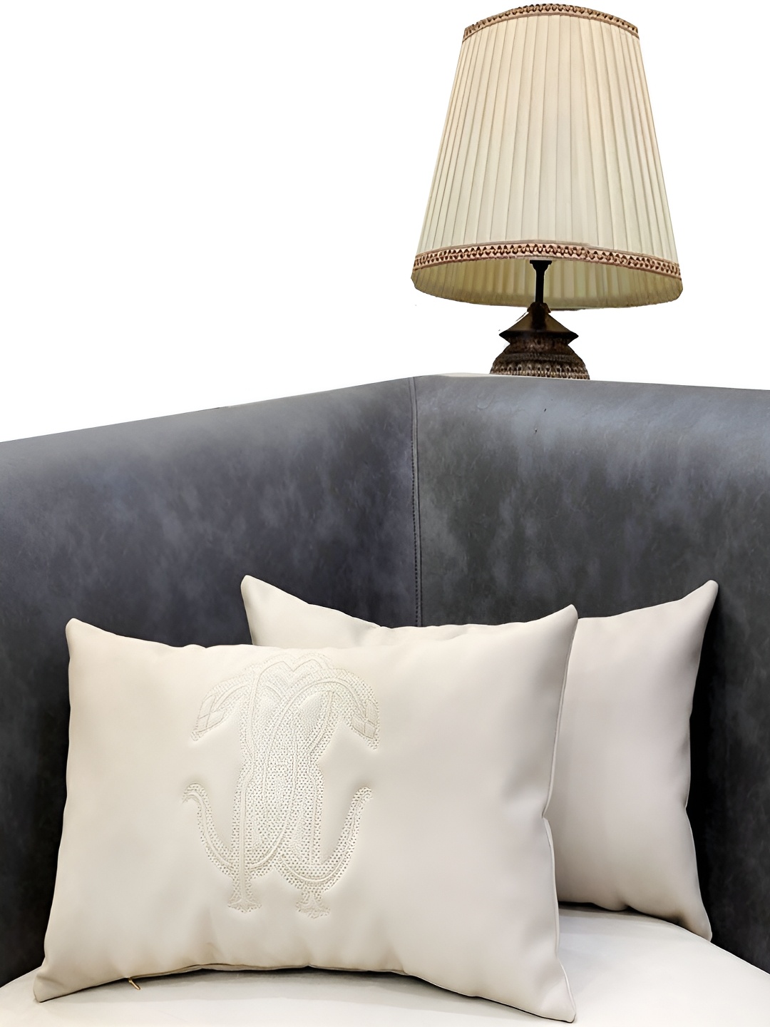 

Good Vibes Cream Coloured 2 Pieces Embroidered Velvet Rectangle Cushion Covers