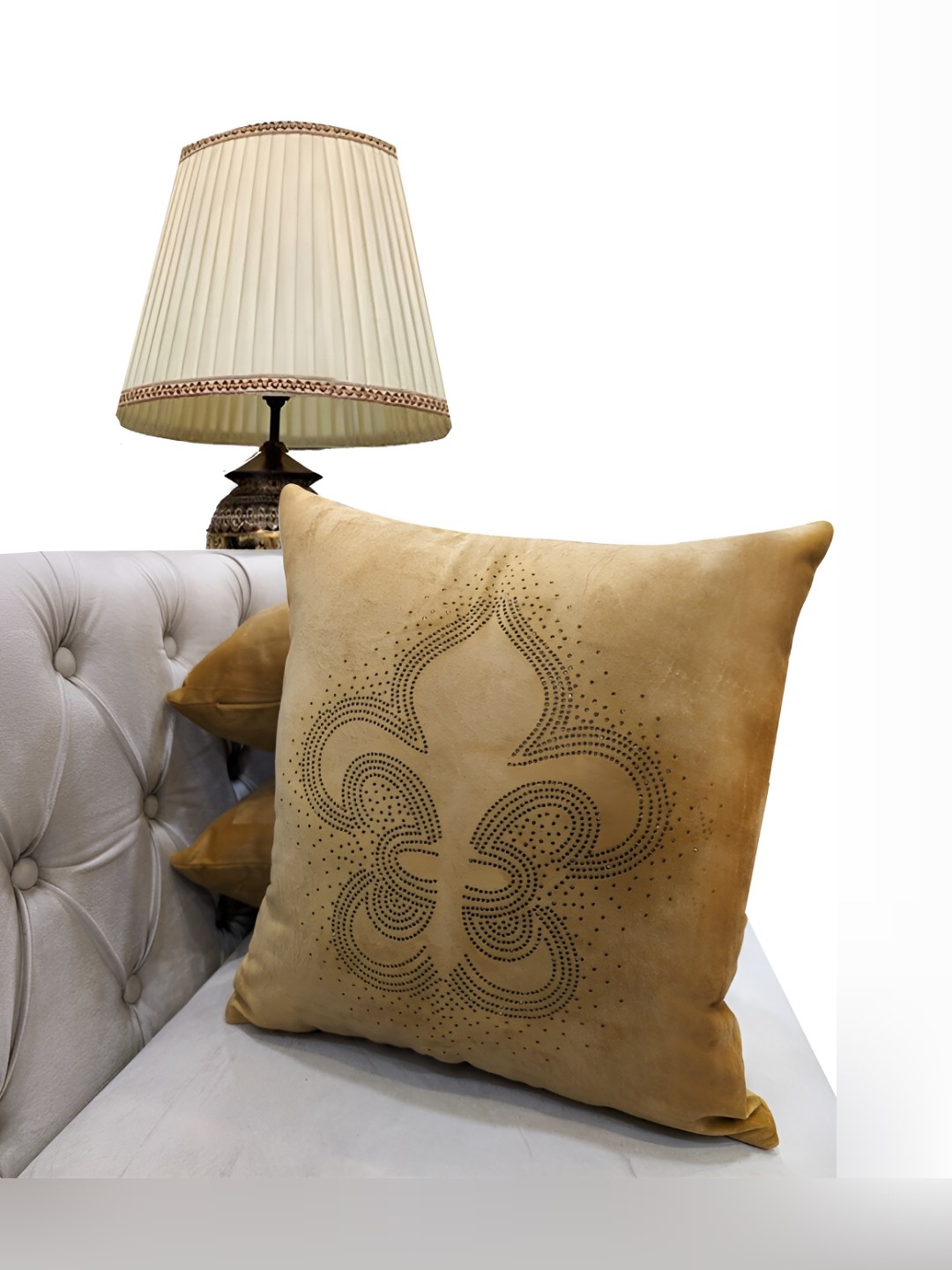 

Good Vibes Beige Set of 3 Embellished Velvet Square Cushion Covers