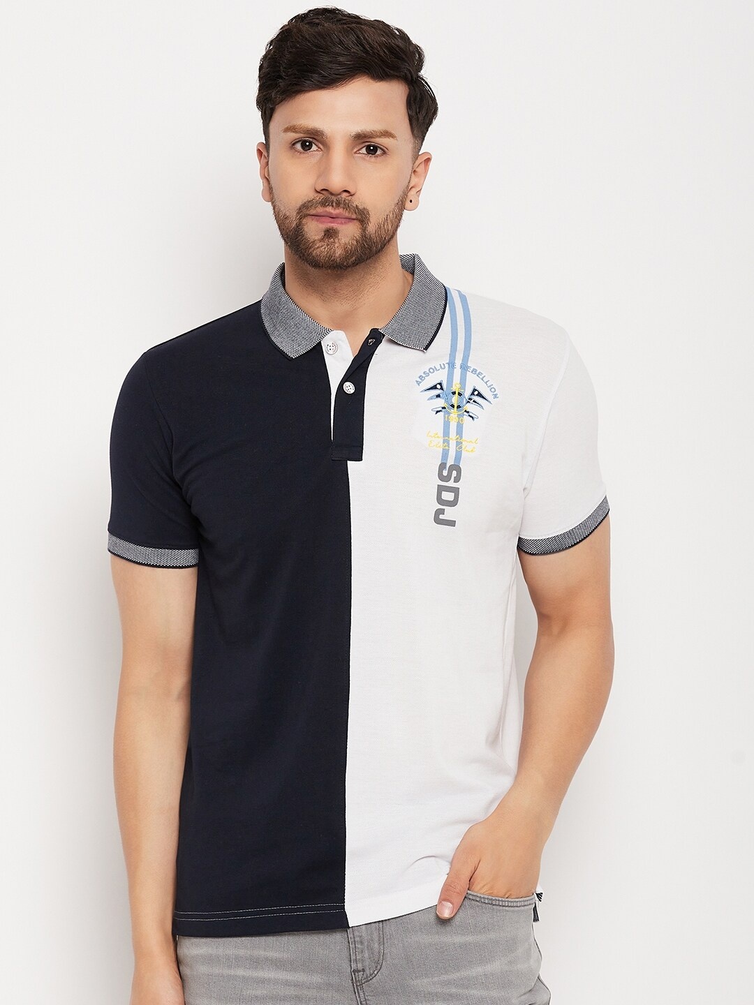 

Duke Colourblocked Polo Collar Cotton Slim Fit T-shirt, White