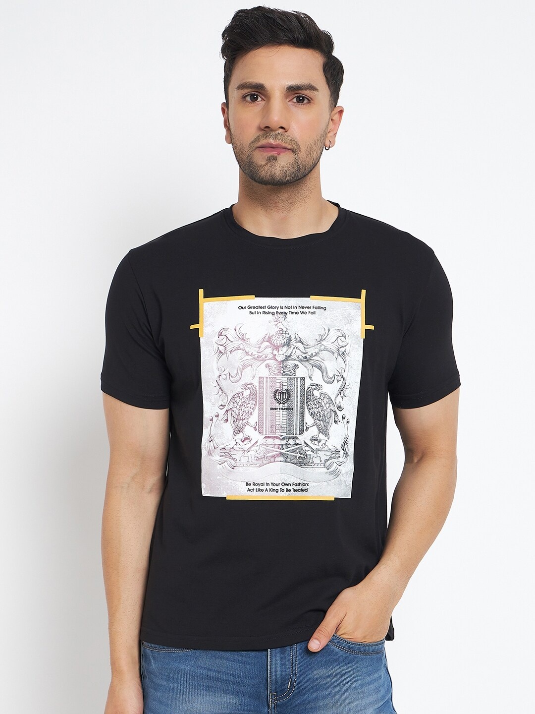 

Duke Graphic Printed Cotton Slim Fit T-shirt, Black