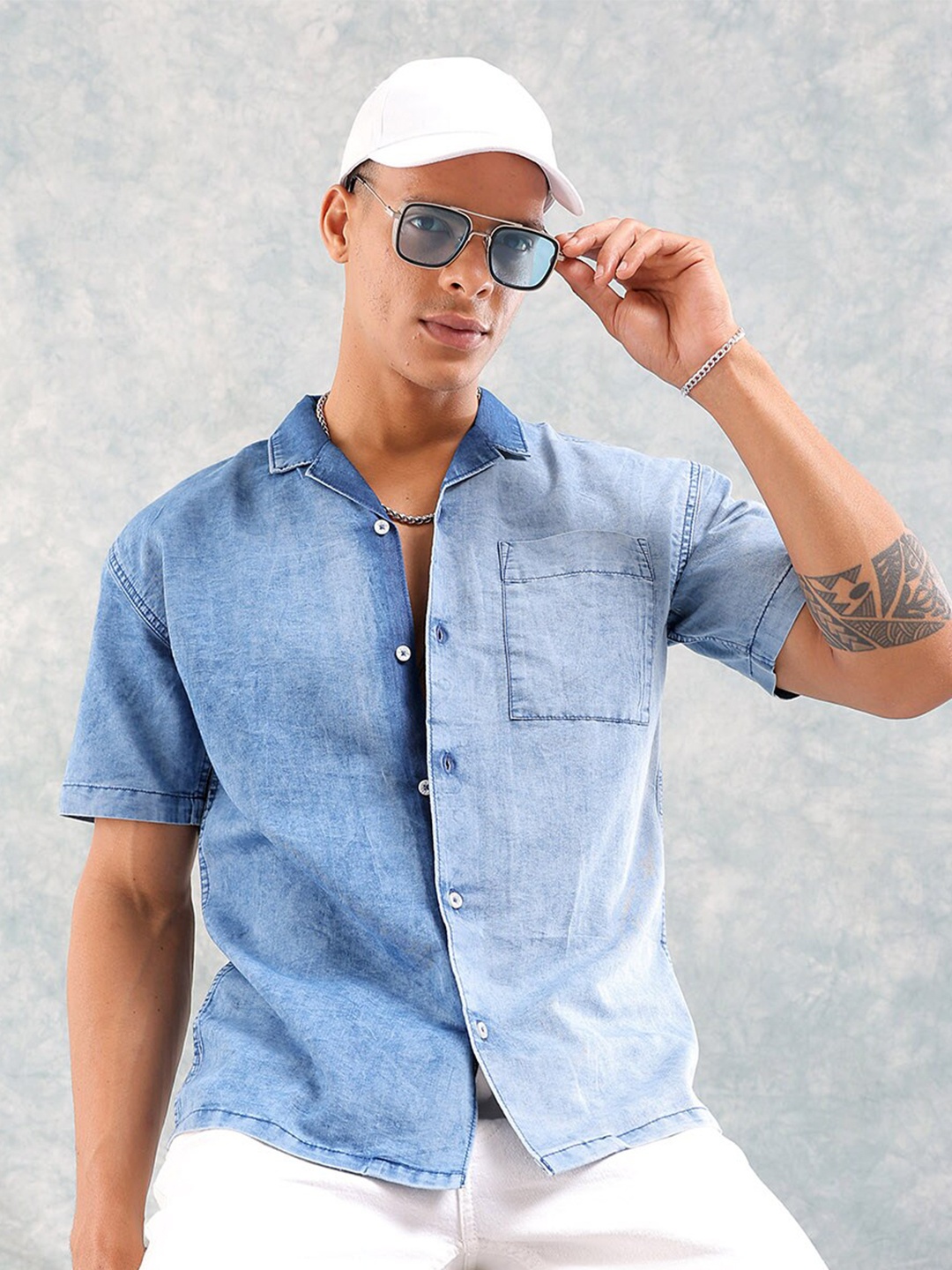

The Indian Garage Co Faded Cotton Shirt, Blue