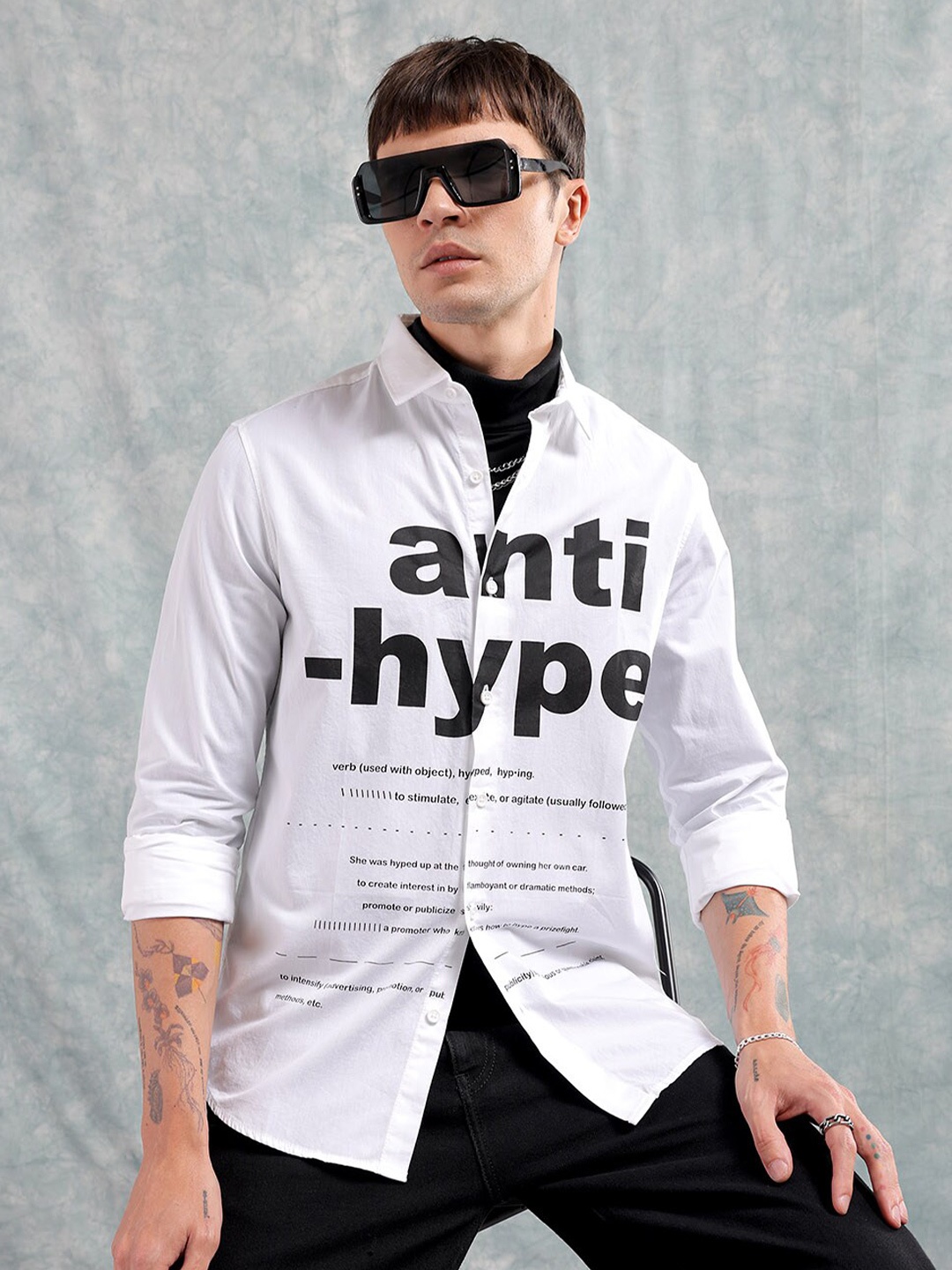 

The Indian Garage Co Slim Fit Typography Printed Pure Cotton Casual Shirt, White