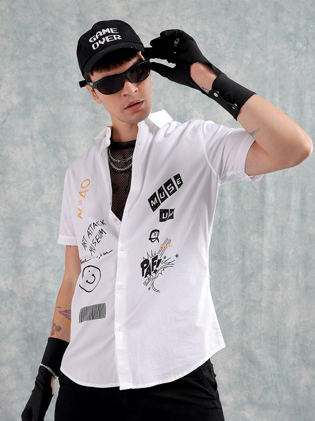 

The Indian Garage Co Slim Fit Typography Printed Pure Cotton Casual Shirt, White