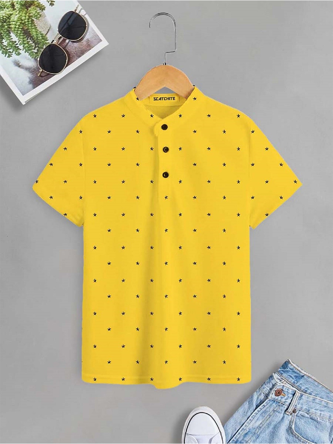 

BAESD Boys Geometric Printed Polo Collar Cotton T-shirt, Yellow