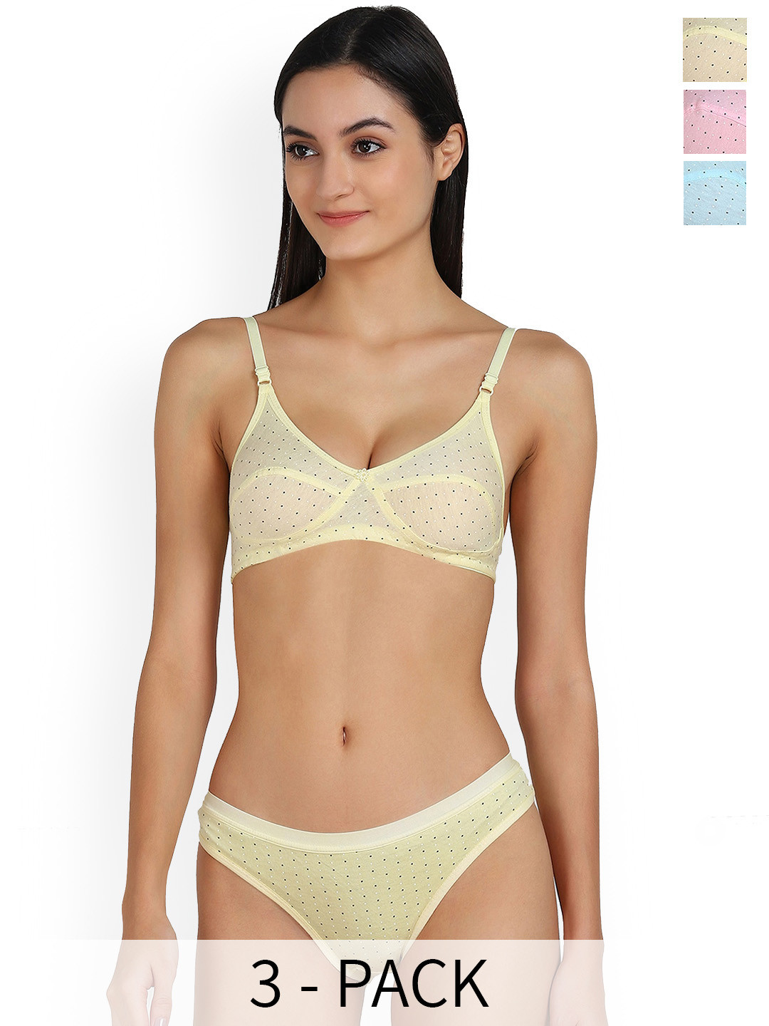

AROUSY Pack Of 3 Printed Beathable Cotton Lingerie Set, Pink