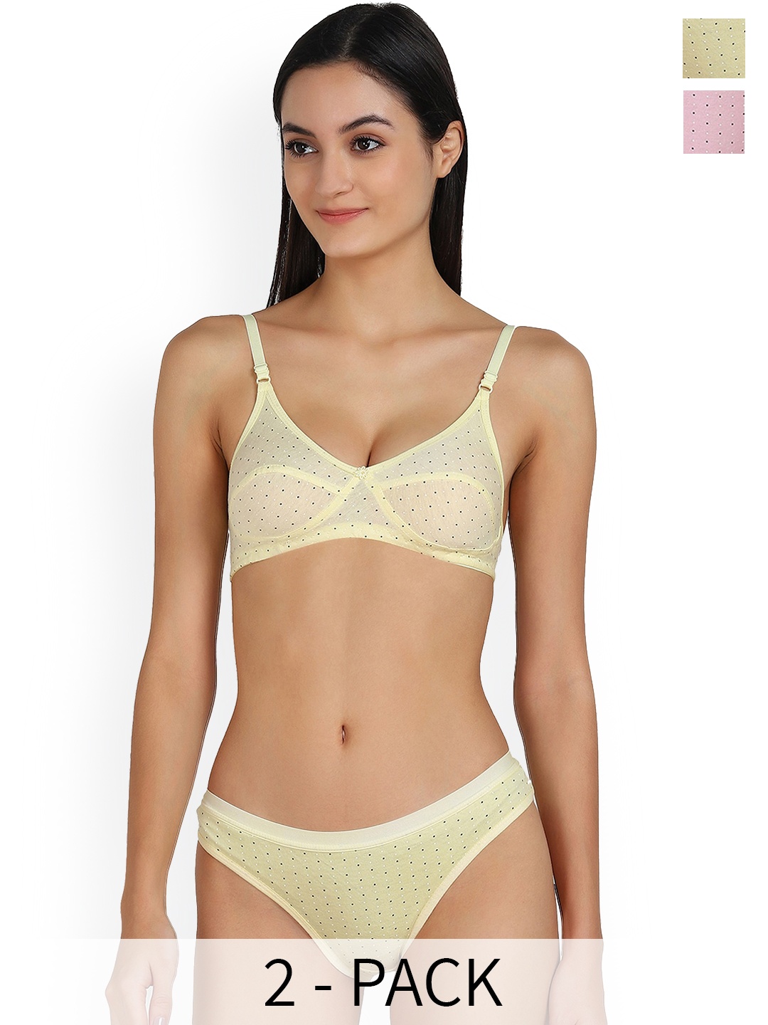 

AROUSY Pack Of 2 Printed Breathable Cotton Lingerie Set, Pink