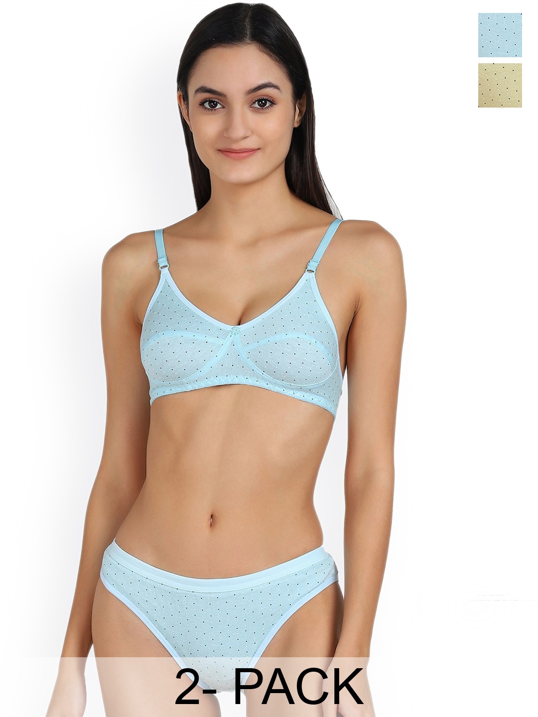 

PIBU Pack Of 2 Polka Printed Beathable Cotton Lingerie Set, Blue