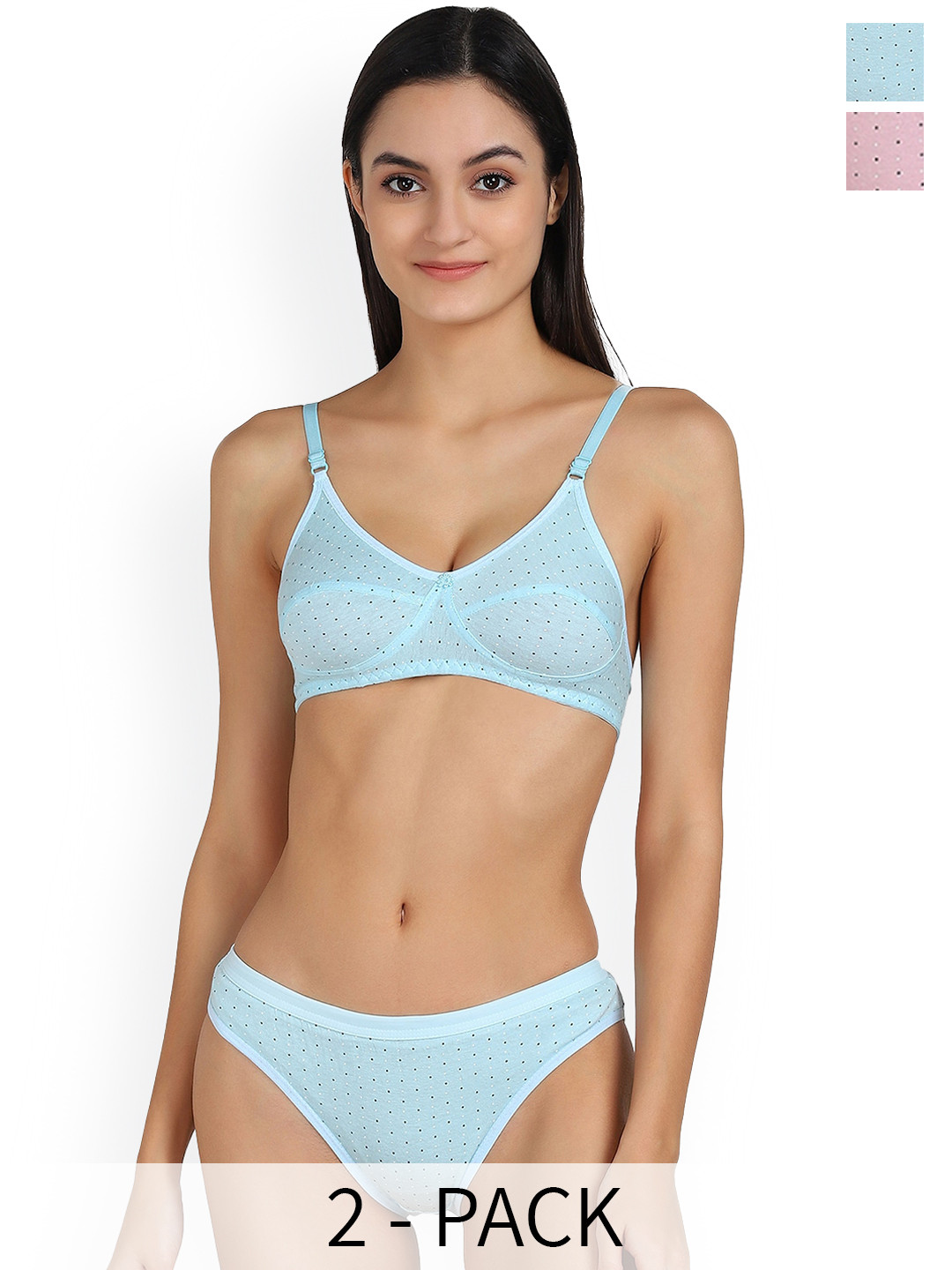 

PIBU Pack Of 2 Printed Breathable Cotton Lingerie Sets, Pink