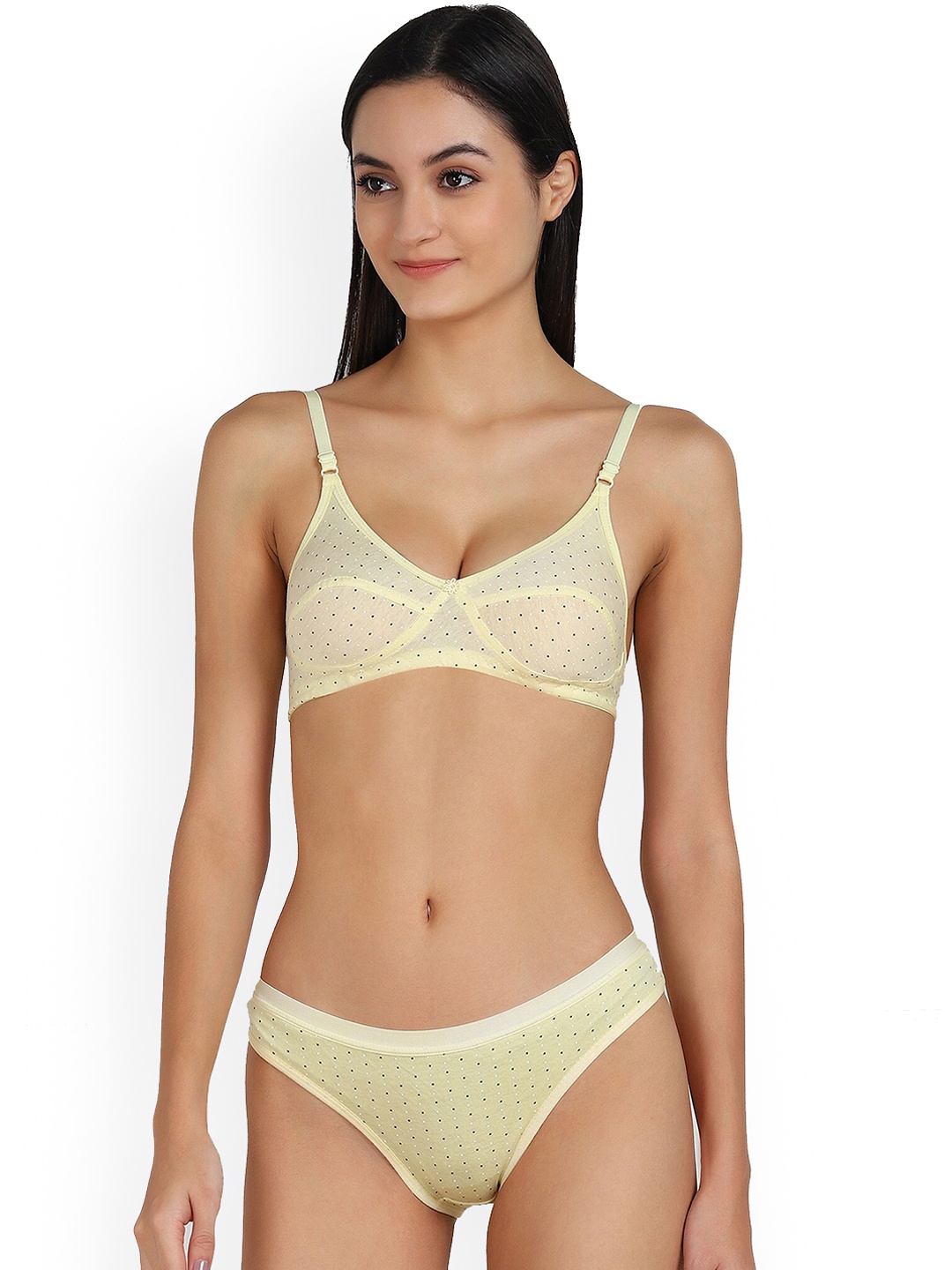 PIBU Polka Printed Cotton Breathable Lingerie Set, Yellow