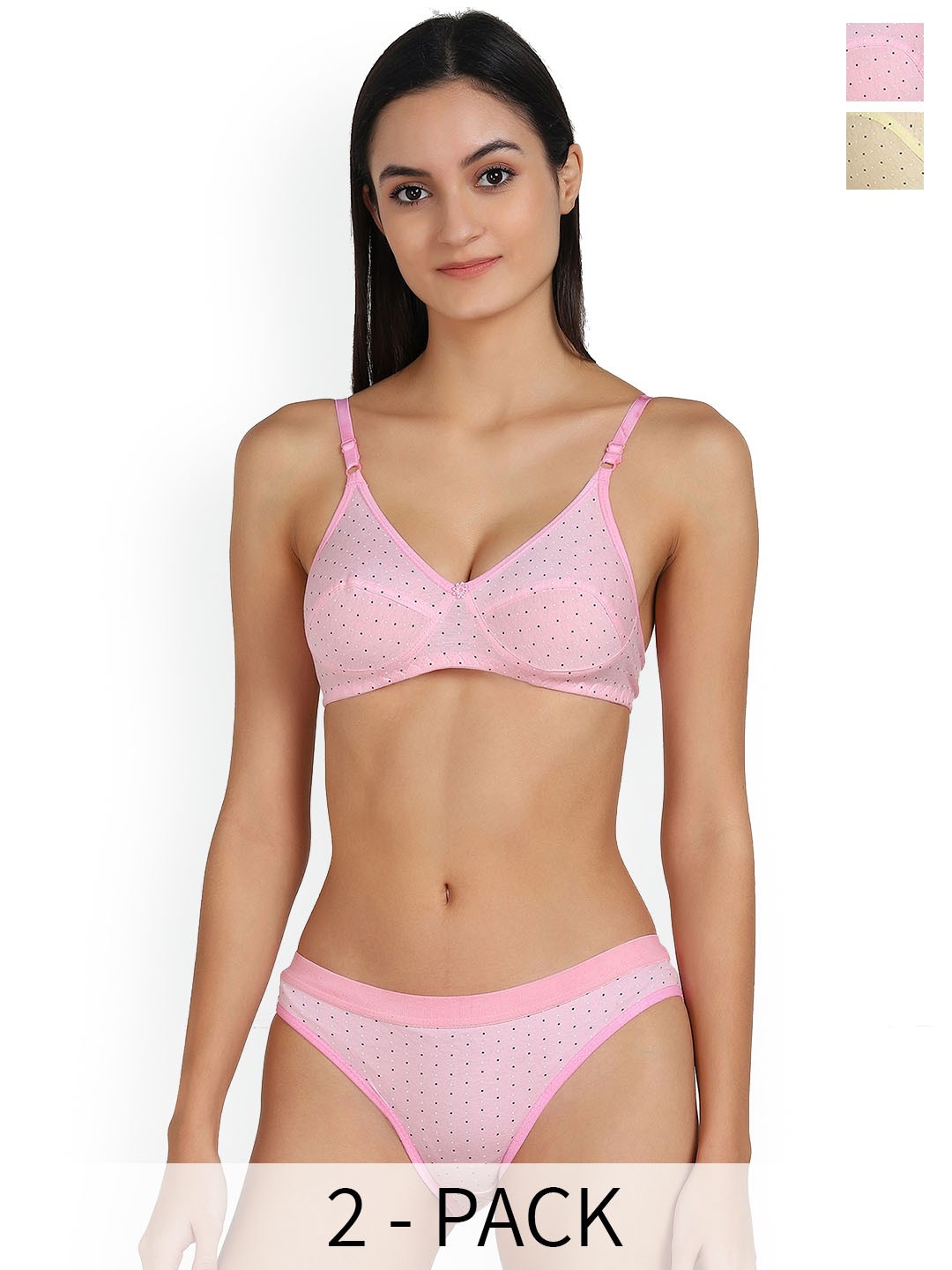 

PIBU Pack Of 2 Printed Beathable Cotton Lingerie Sets, Pink