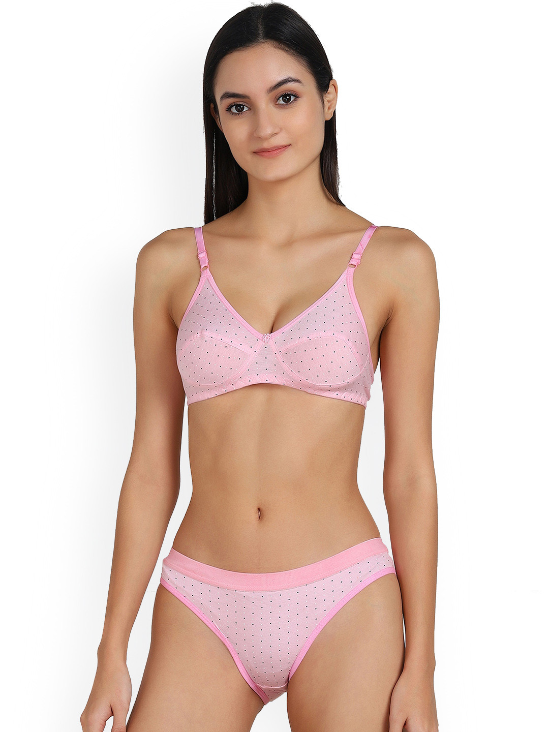

PIBU Polka Printed Breathable Cotton Lingerie Set, Pink