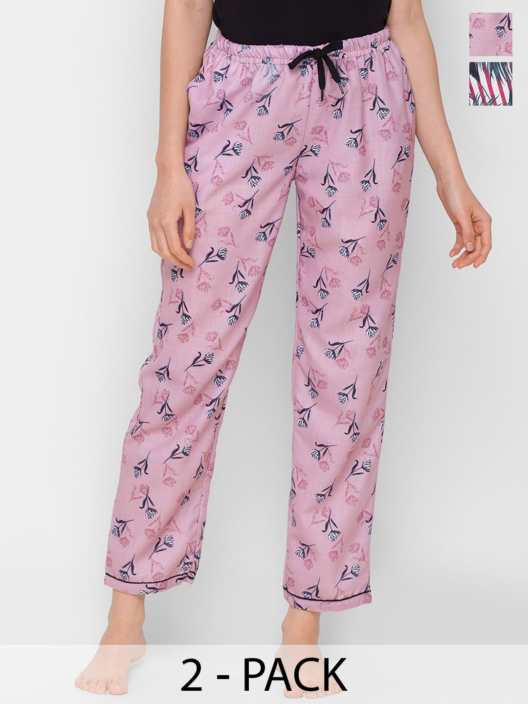 

NOIRA Pack Of 2 Printed Mid-Rise Lounge Pants, Pink