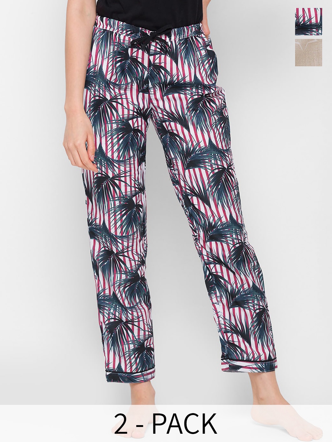 

NOIRA Pack Of 2 Printed Mid-Rise Lounge Pants, Pink