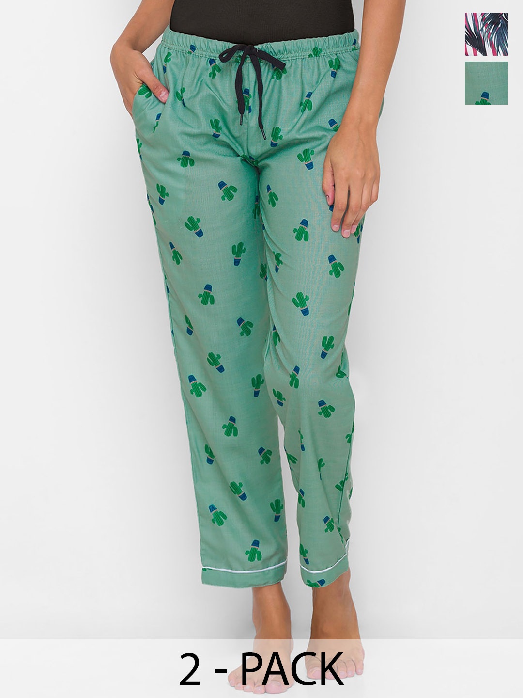 

NOIRA Pack Of 2 Printed Mid-Rise Lounge Pants, Green