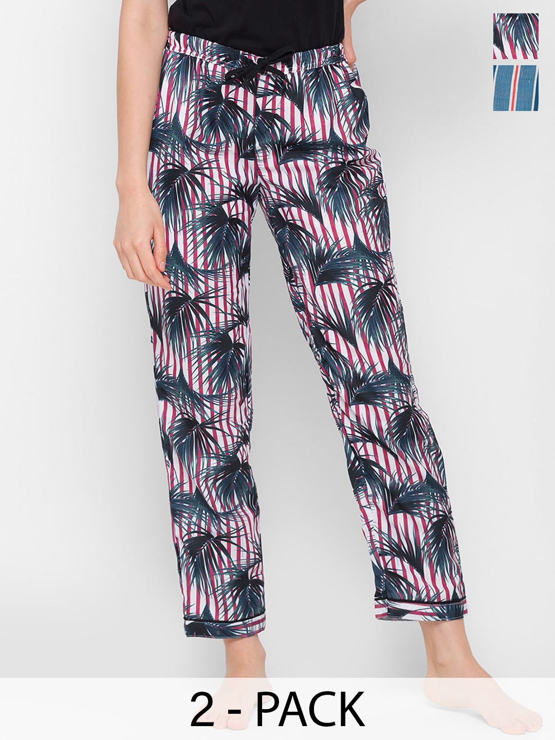 

NOIRA Pack Of 2 Printed Mid-Rise Lounge Pants, Blue