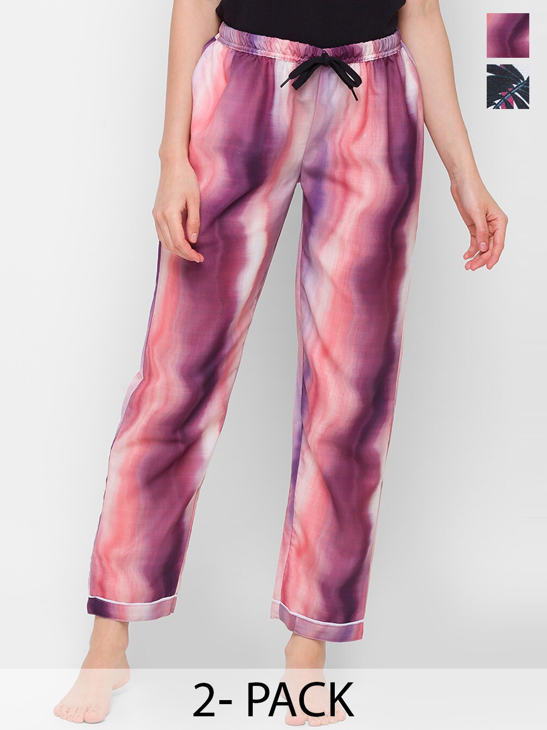 

NOIRA Pack Of 2 Printed Mid-Rise Lounge Pants, Pink