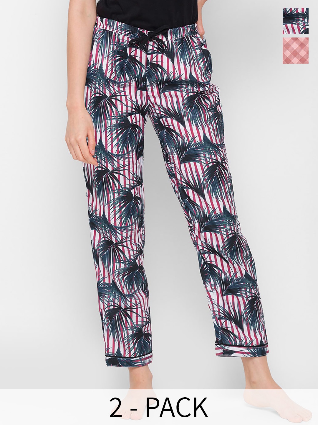 

NOIRA Pack Of 2 Printed Mid-Rise Lounge Pants, Black