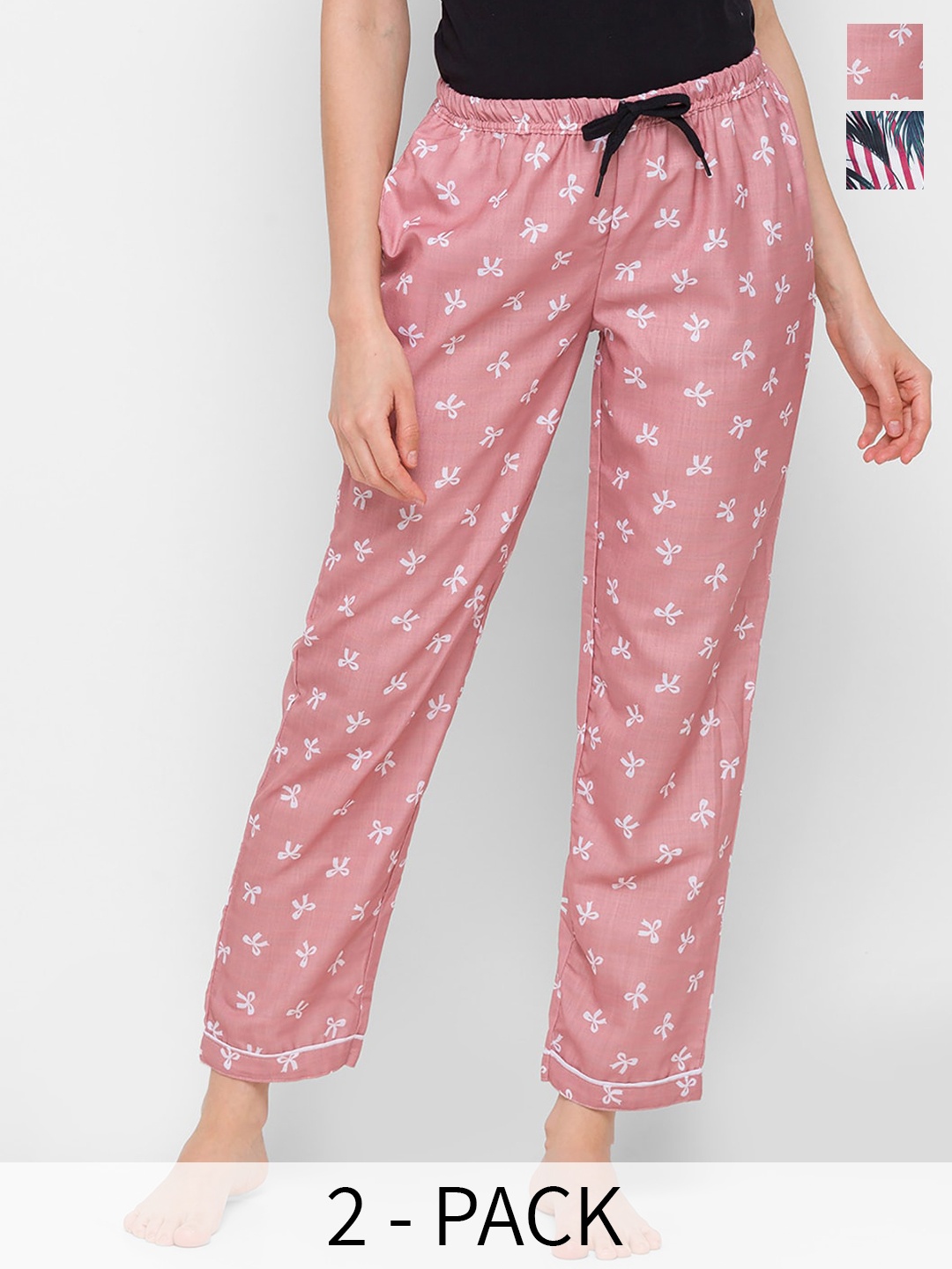 

NOIRA Pack Of 2 Printed Mid-Rise Lounge Pants, Pink