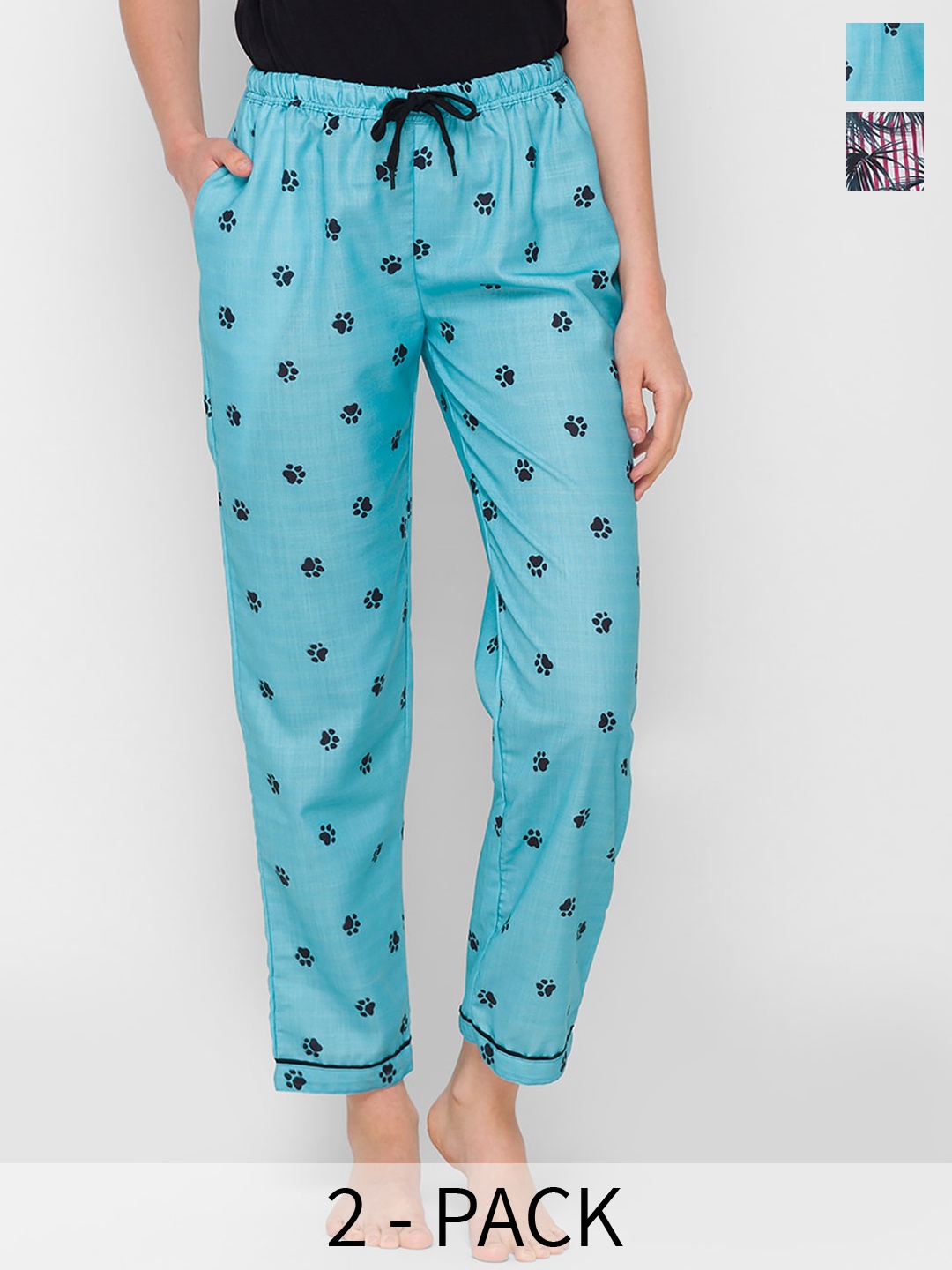 

NOIRA Pack Of 2 Printed Mid-Rise Lounge Pants, Blue