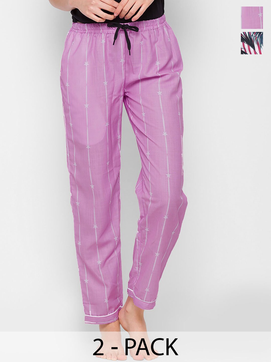 

NOIRA Pack Of 2 Printed Mid-Rise Lounge Pants, Pink