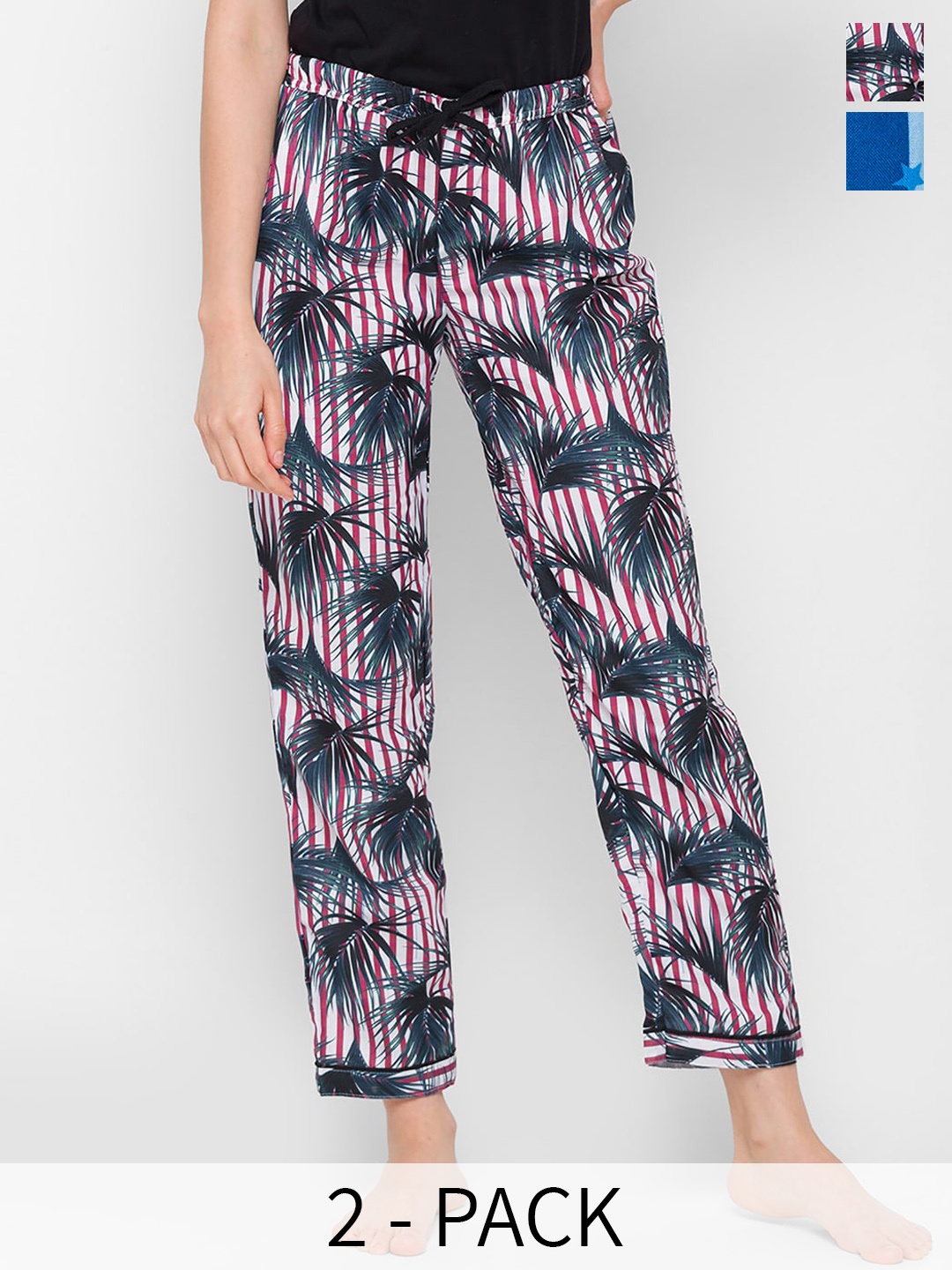 

NOIRA Pack Of 2 Printed Mid-Rise Lounge Pants, Blue