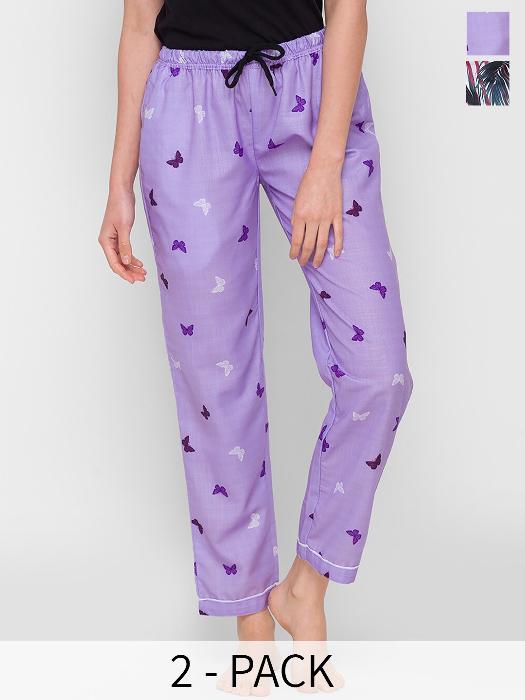 

NOIRA Pack Of 2 Printed Mid-Rise Lounge Pants, Purple