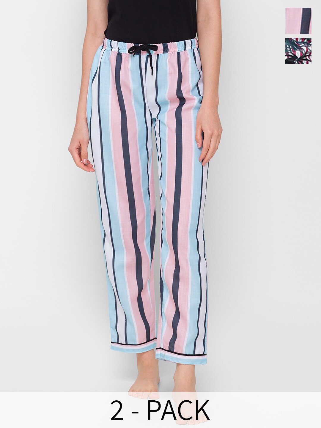 

NOIRA Pack Of 2 Printed Mid-Rise Lounge Pants, Blue