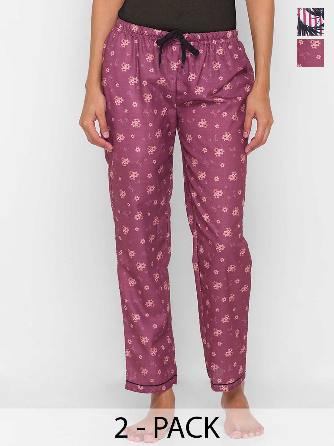 

NOIRA Pack Of 2 Printed Mid-Rise Lounge Pants, Pink